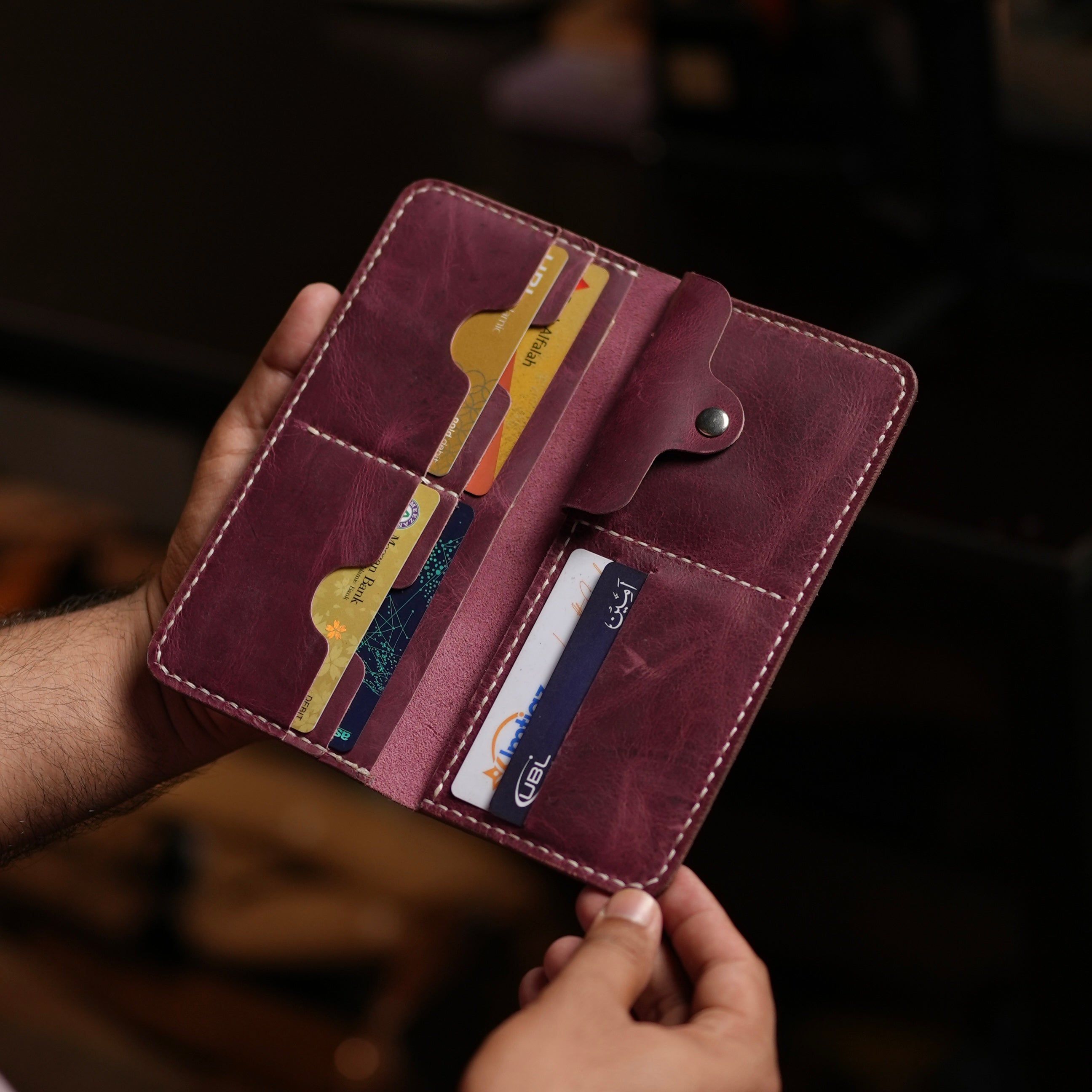 No. 94 Bifold Long leather wallet Bordo Color