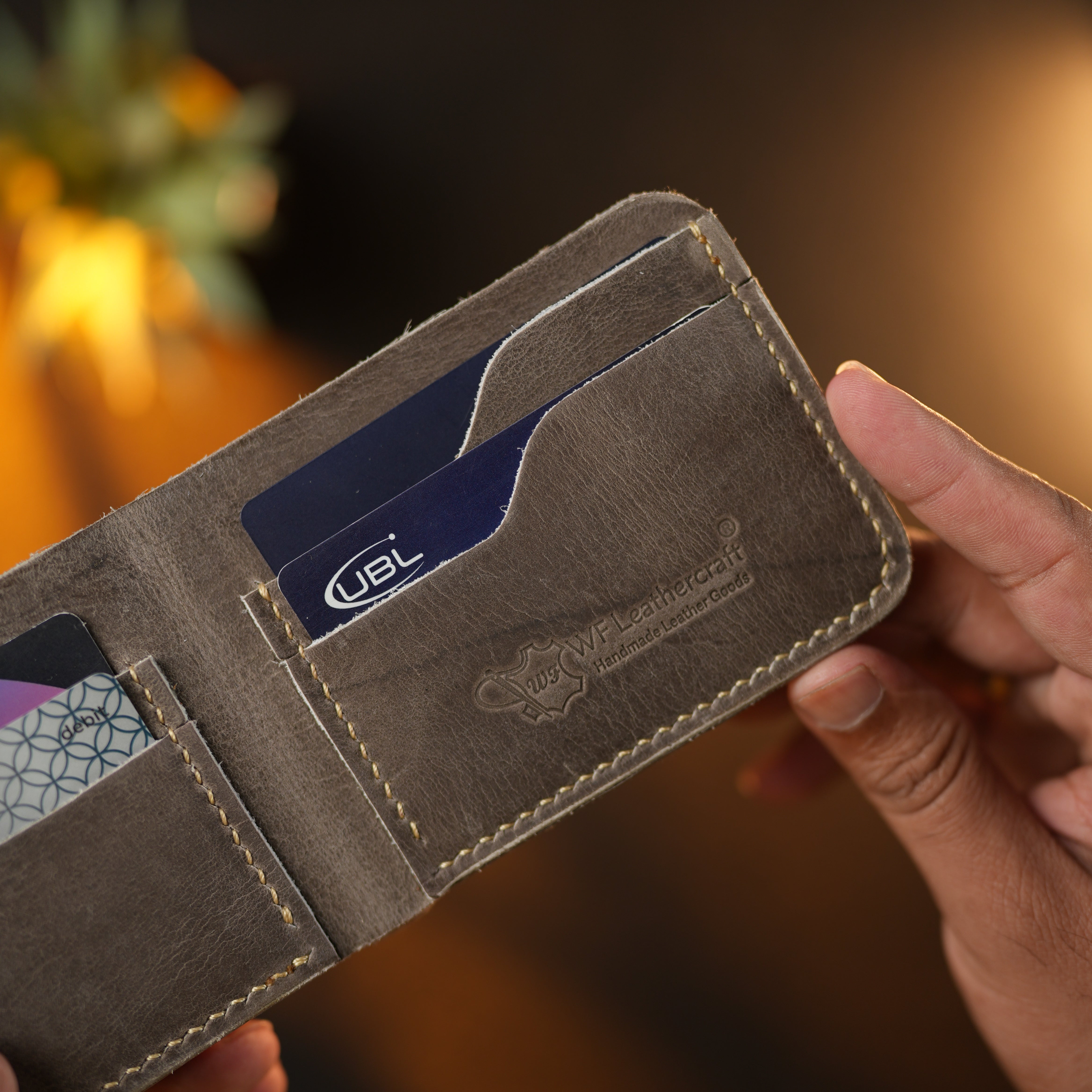 No.55 Bilfold Leather wallet Gray Color