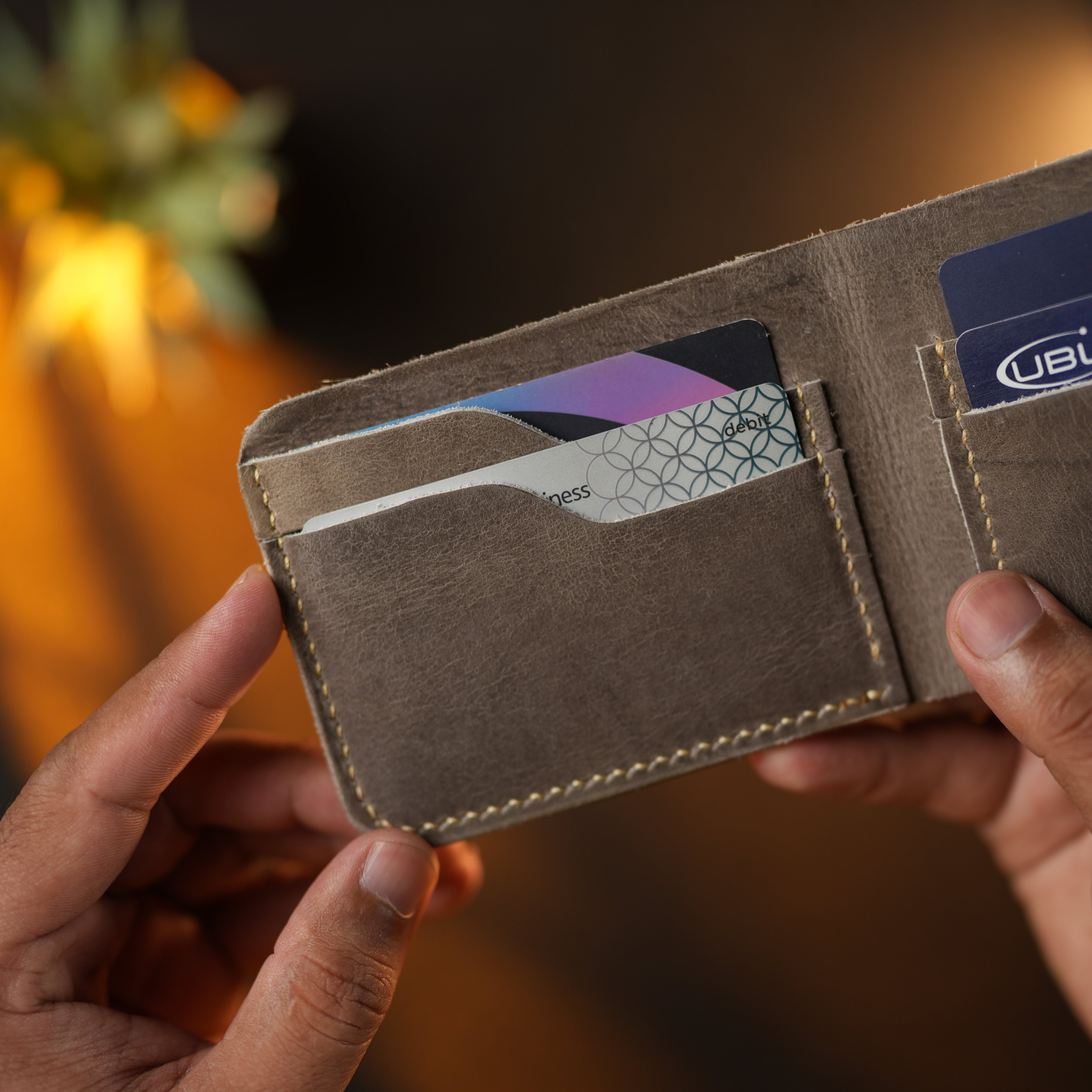 No.55 Bilfold Leather wallet Gray Color