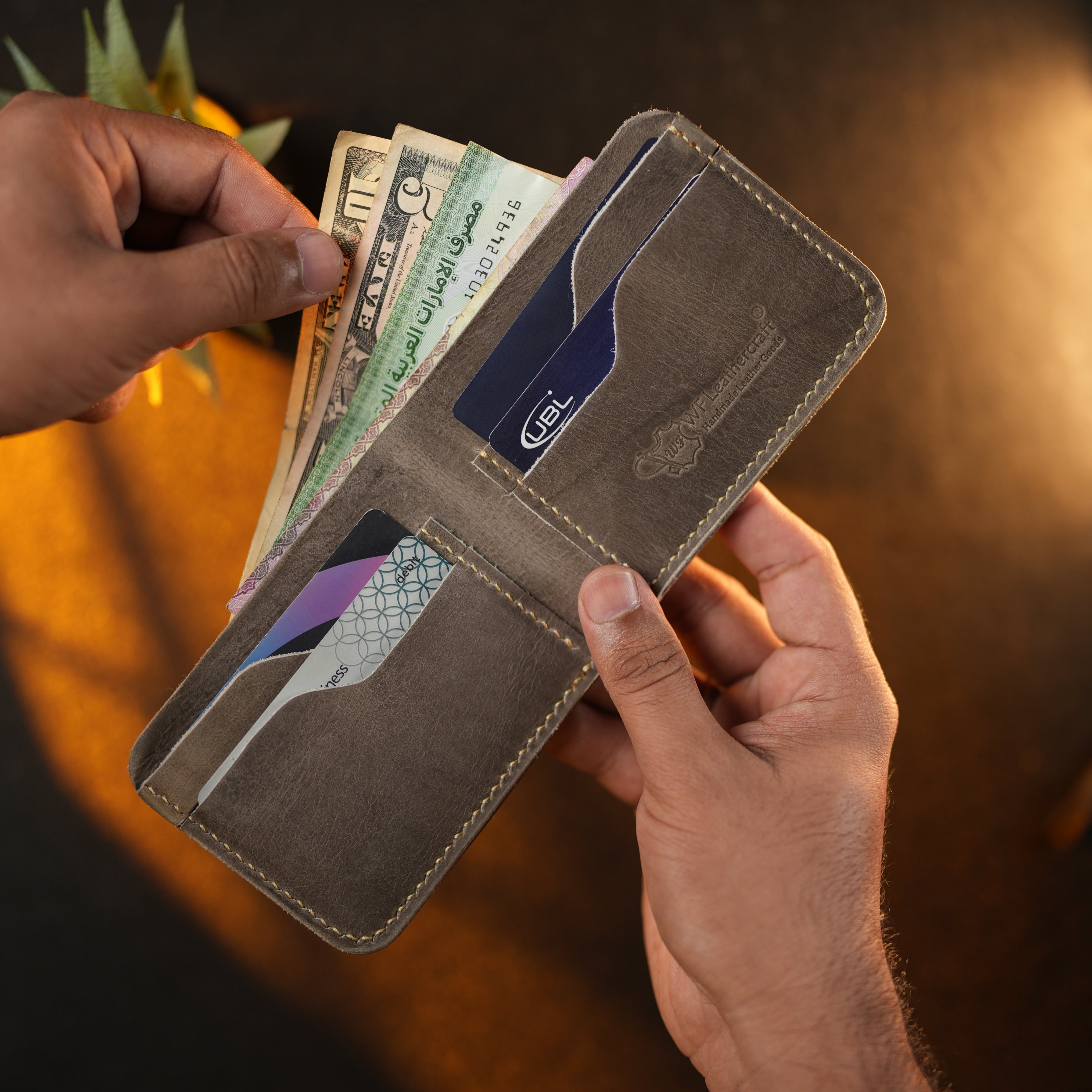 No.55 Bilfold Leather wallet Gray Color