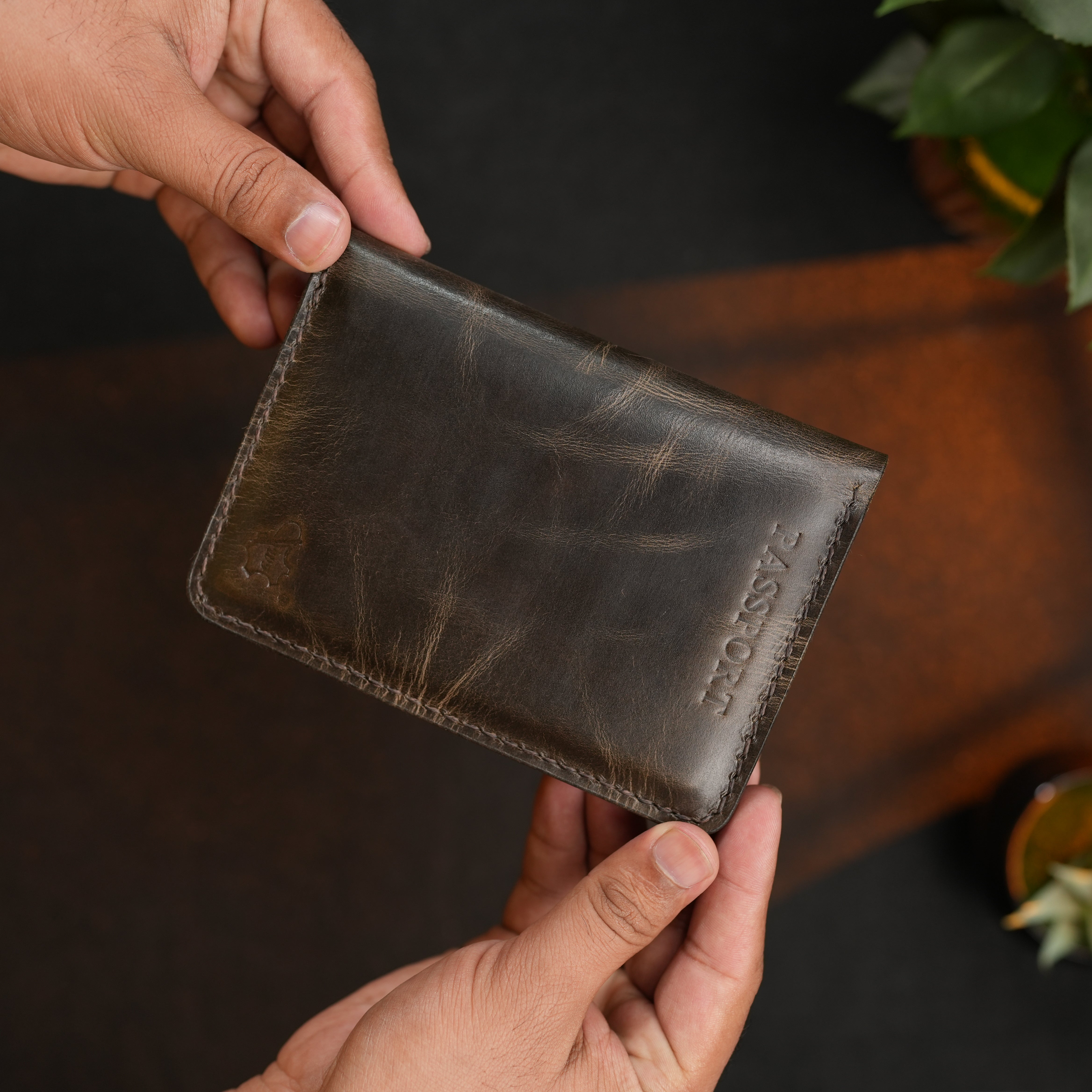 Passport Wallet Handmade Full Grain Chrome Tan Pull-Up Leather Brown Color