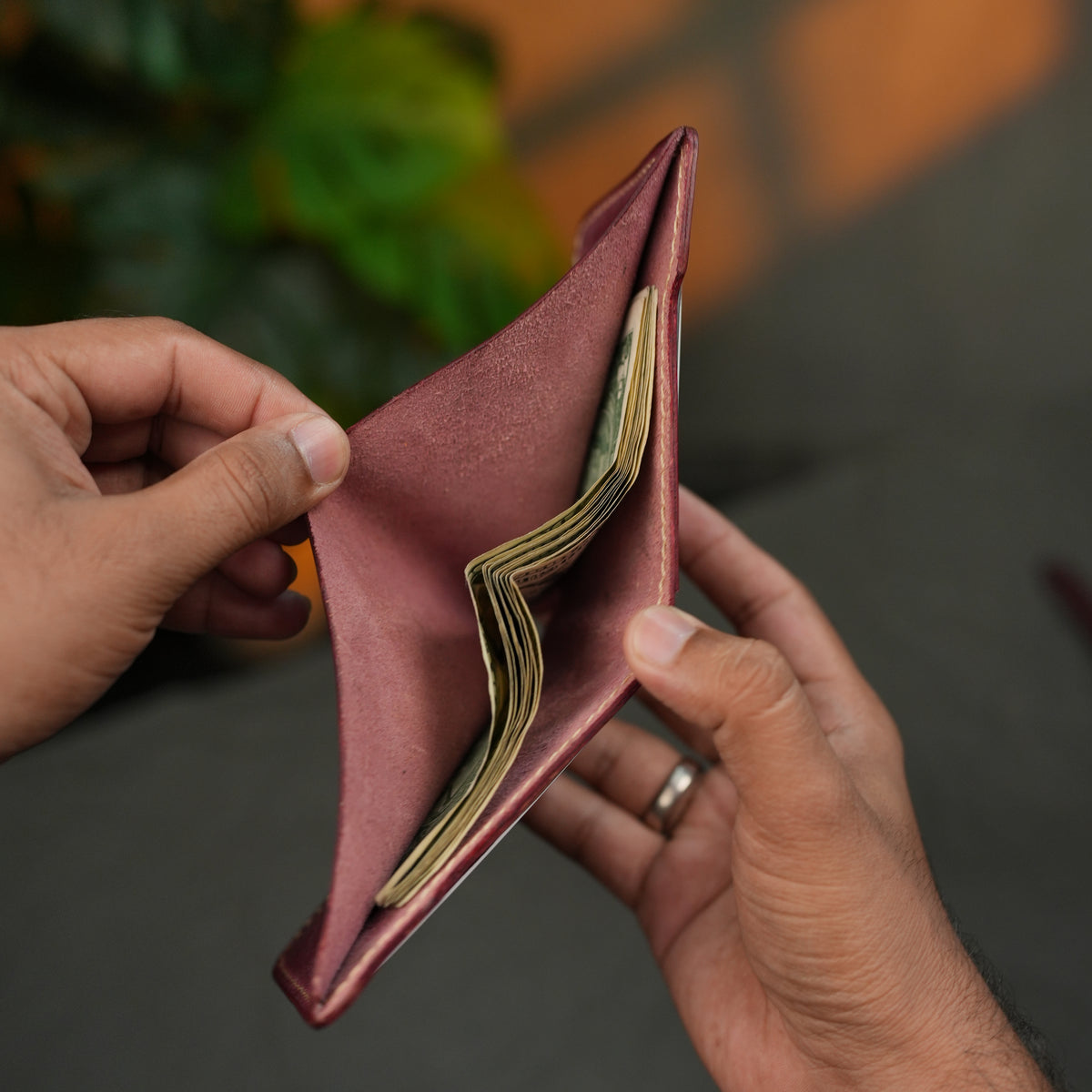 No. 124 Bifold Leather Wallet Burgandy Color