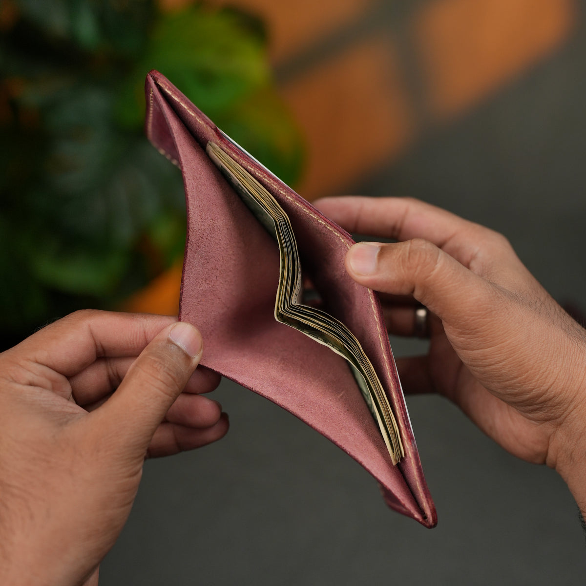 No. 124 Bifold Leather Wallet Burgandy Color