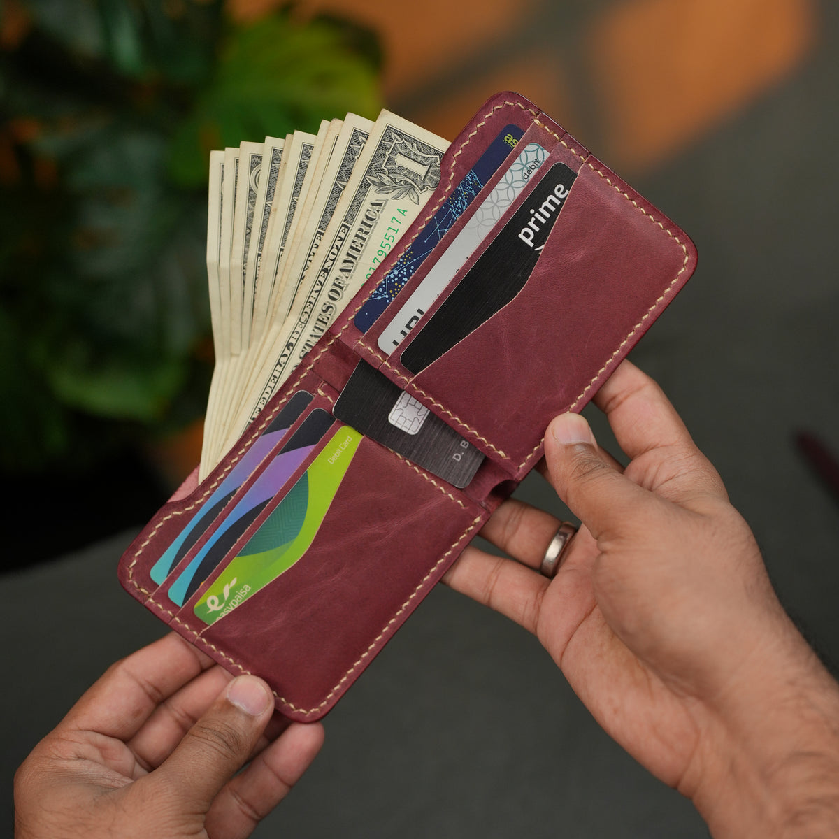 No. 124 Bifold Leather Wallet Burgandy Color