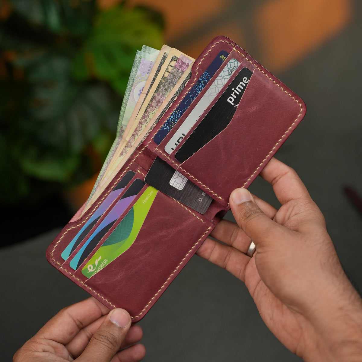 No. 124 Bifold Leather Wallet Burgandy Color