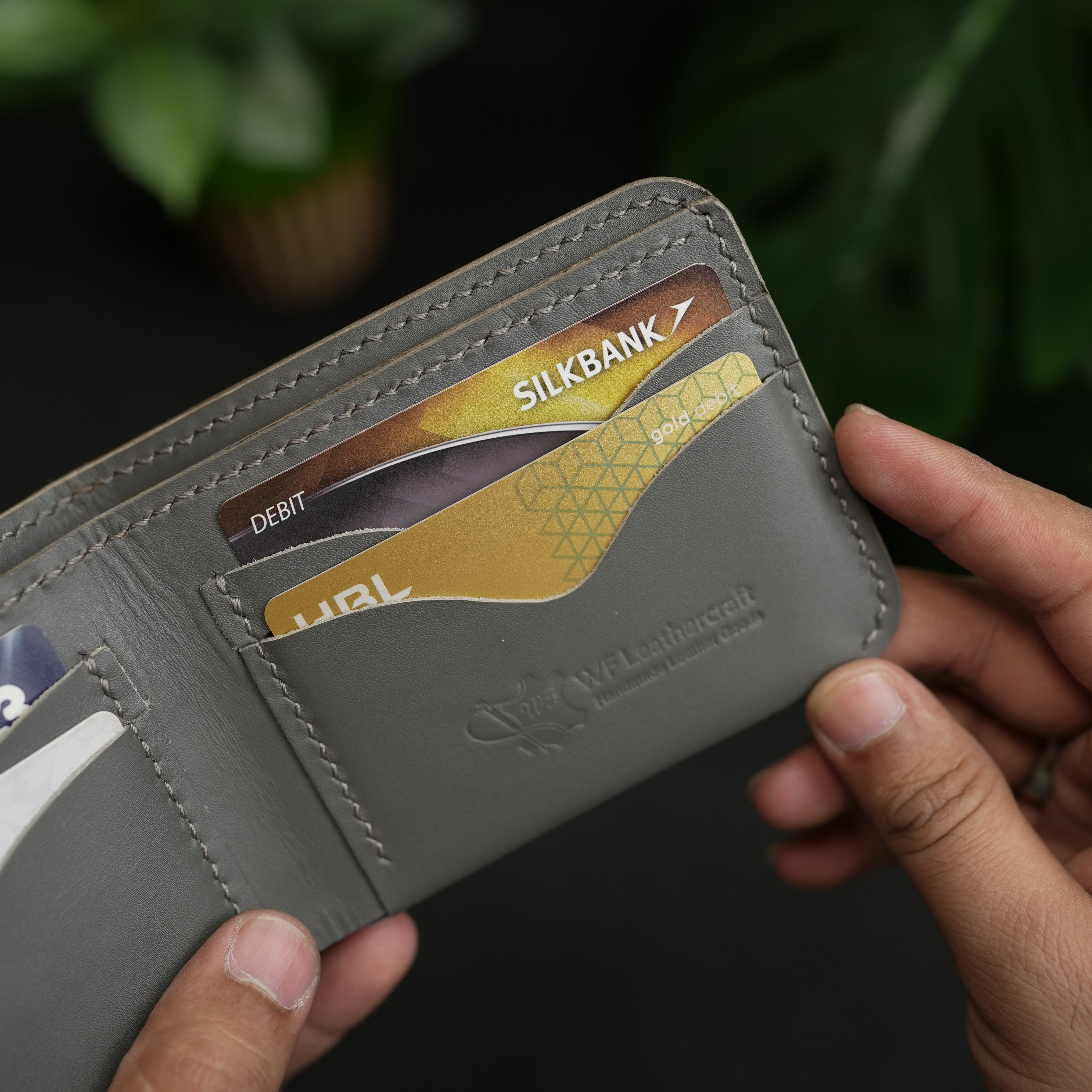 No. 81 full stitched bifold Leather Wallet Gray color