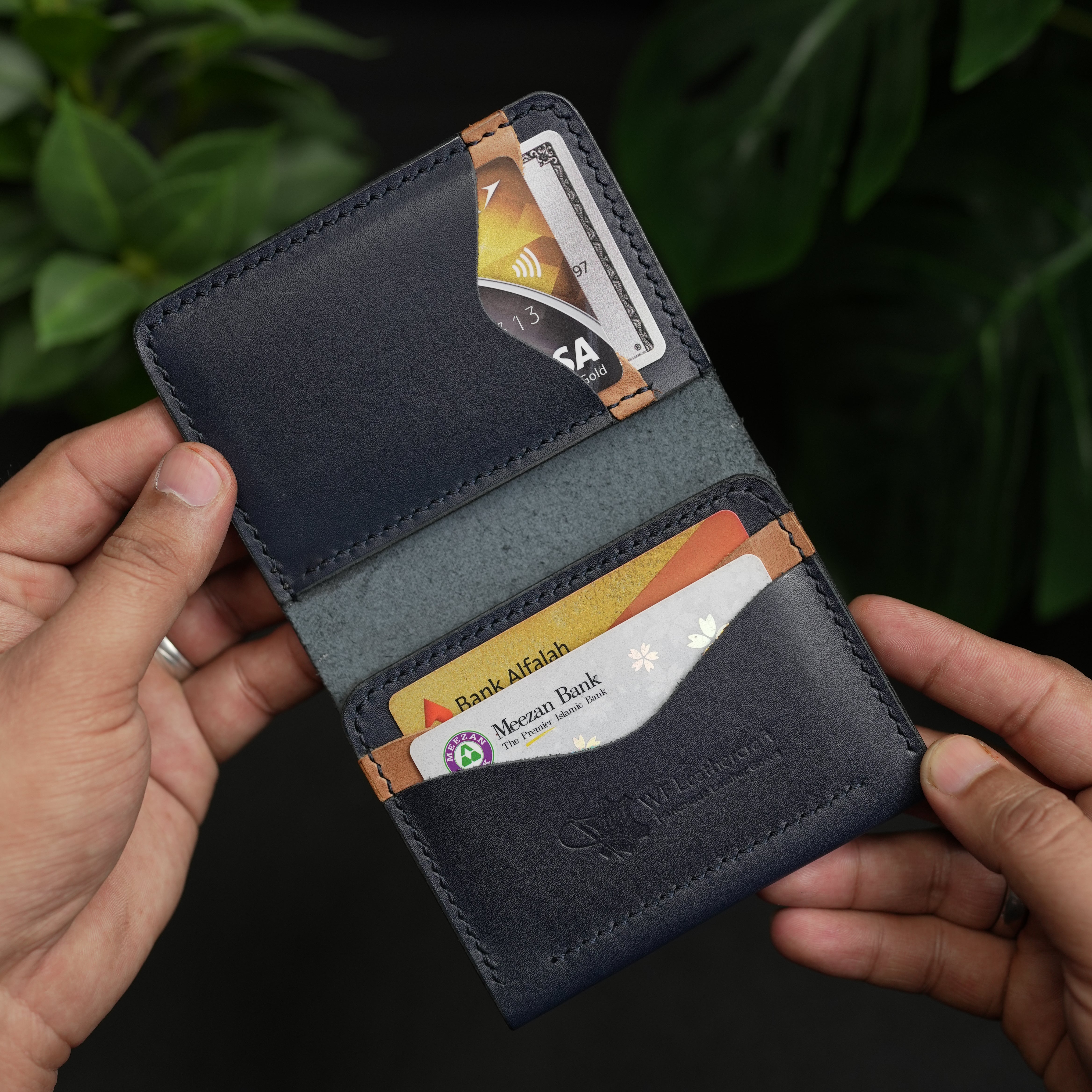 No. 69 vertical bifold wallet Blue & Brown color