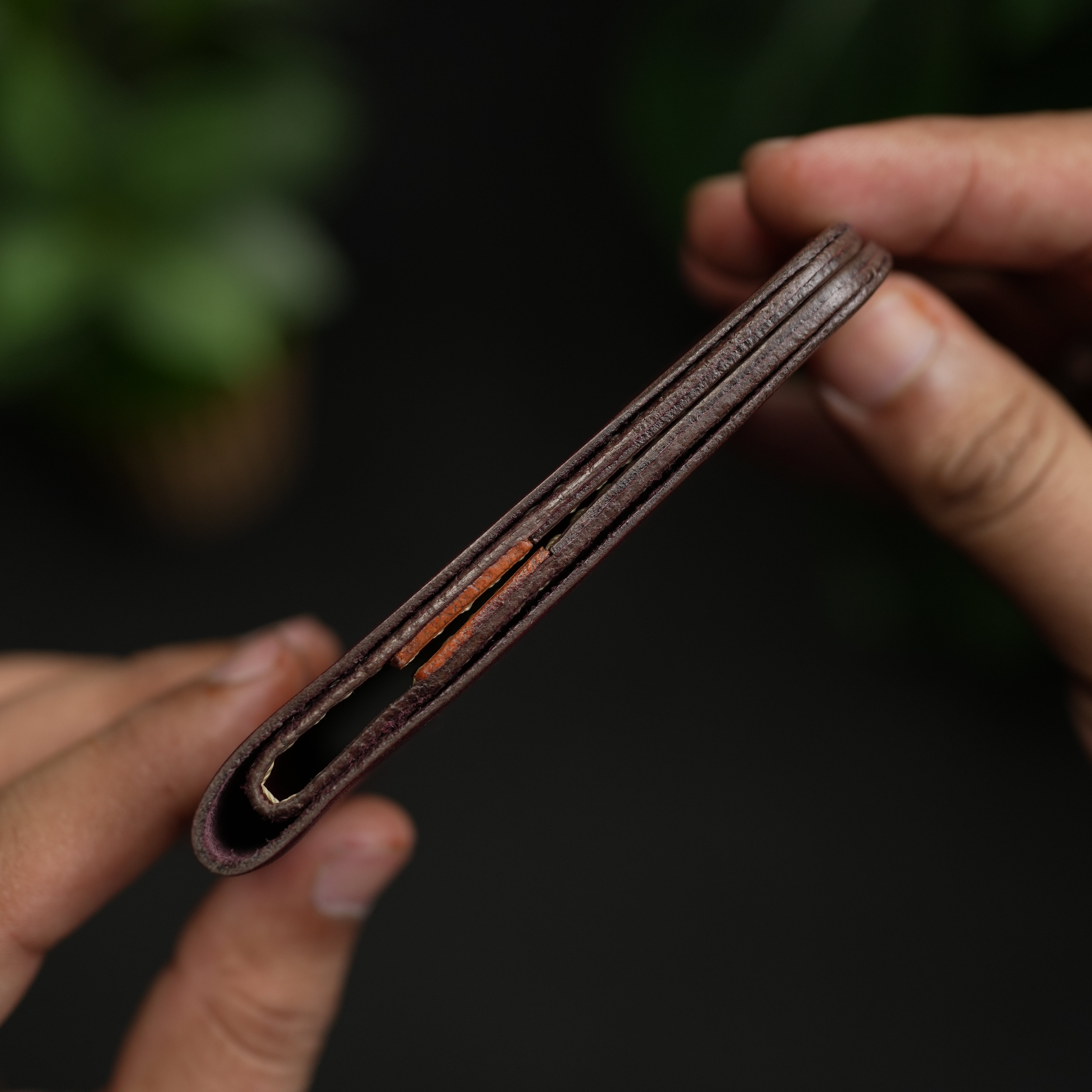 No.88 vertical bifold wallet Burgandy & Tan color