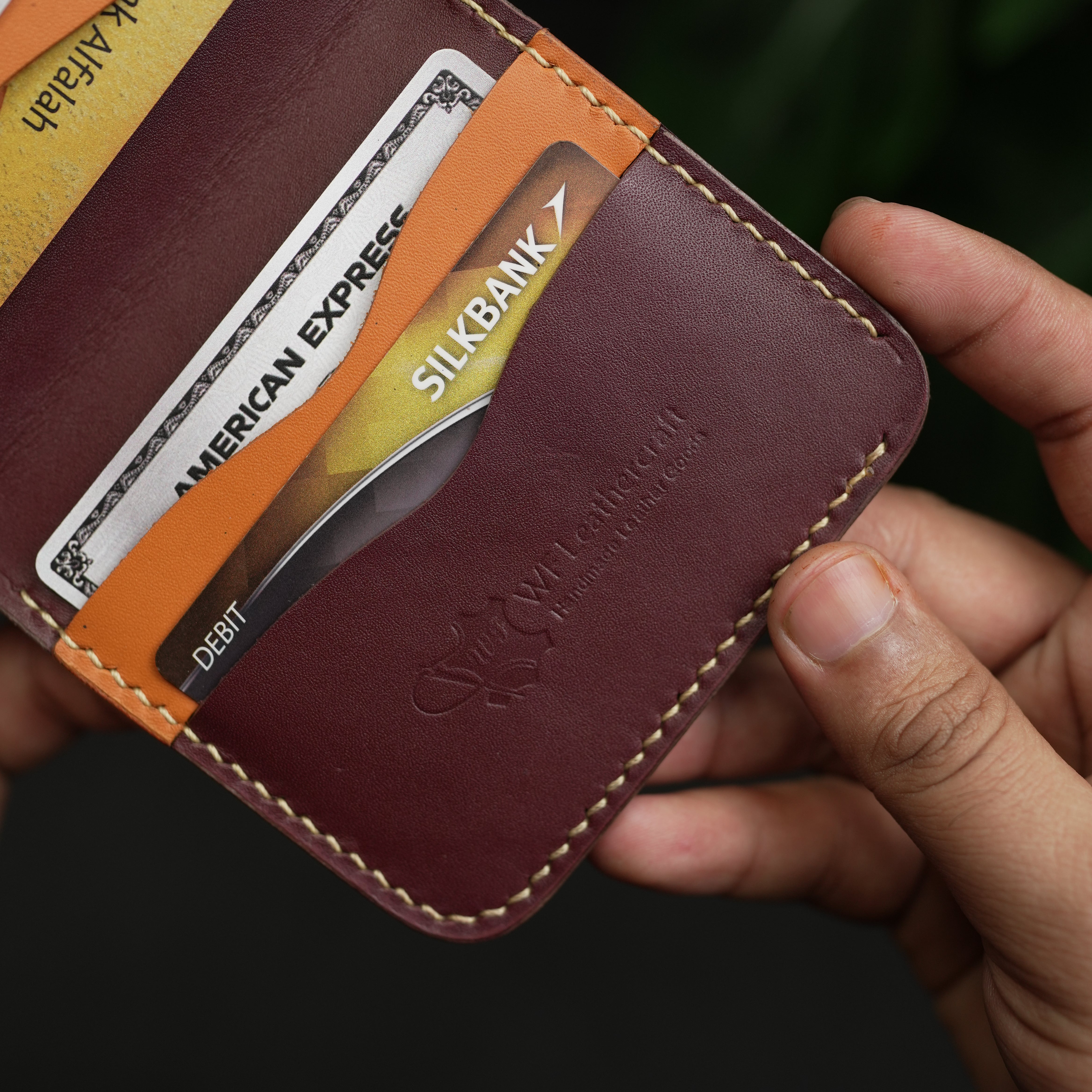 No.88 vertical bifold wallet Burgandy & Tan color