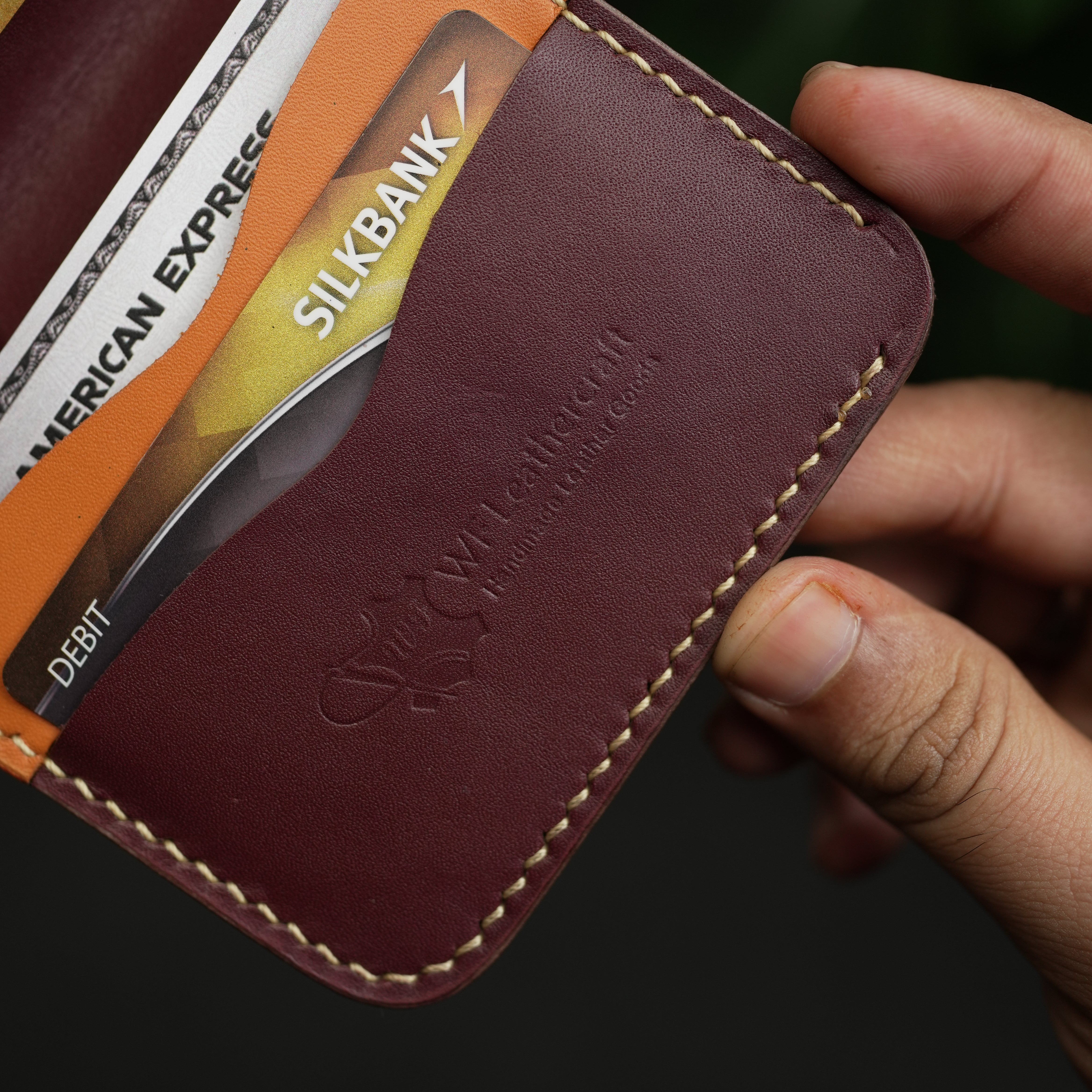 No.88 vertical bifold wallet Burgandy & Tan color