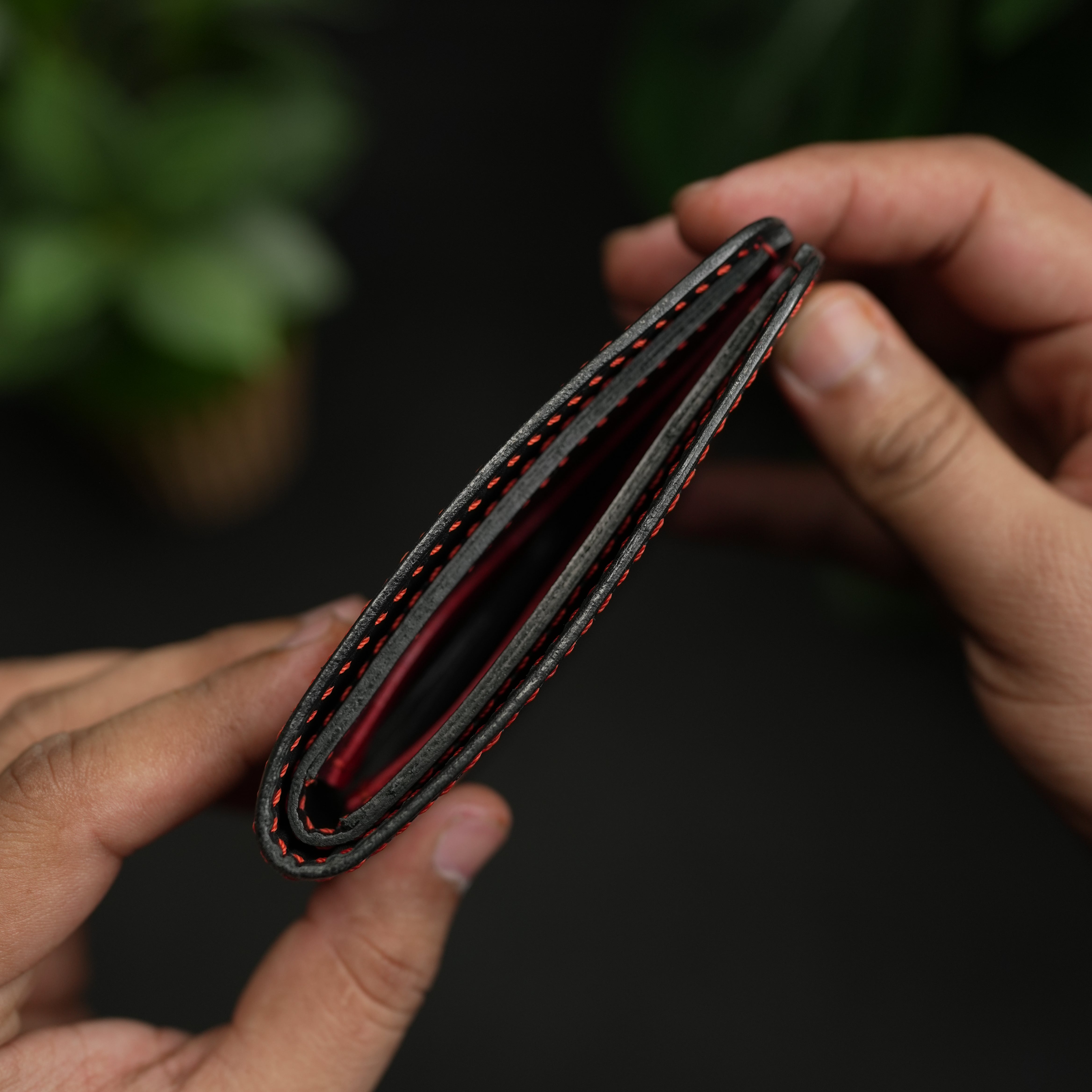 NO.81 Classic Bifold Luxury Leather Wallet – Black with Red Accents