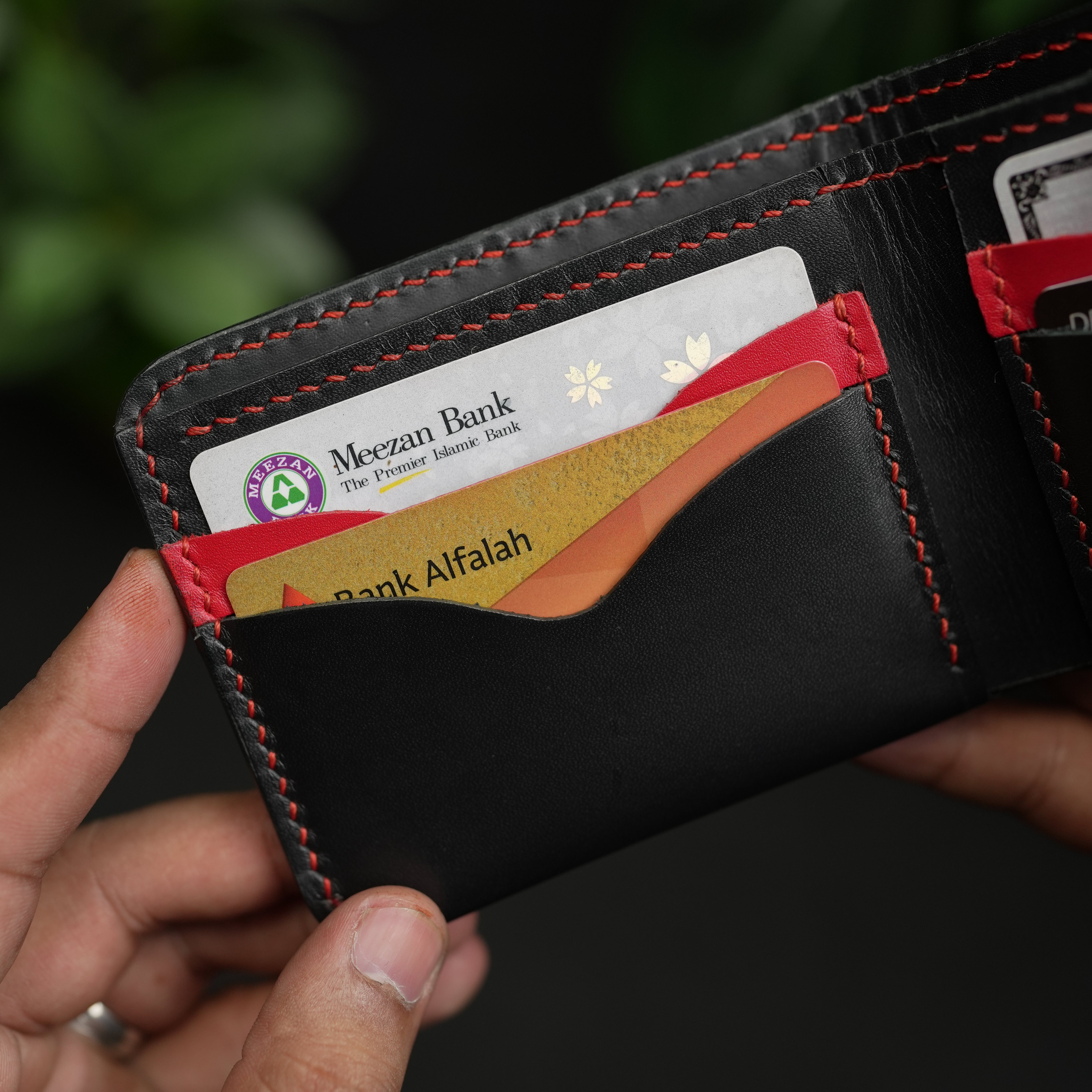 NO.81 Classic Bifold Luxury Leather Wallet – Black with Red Accents