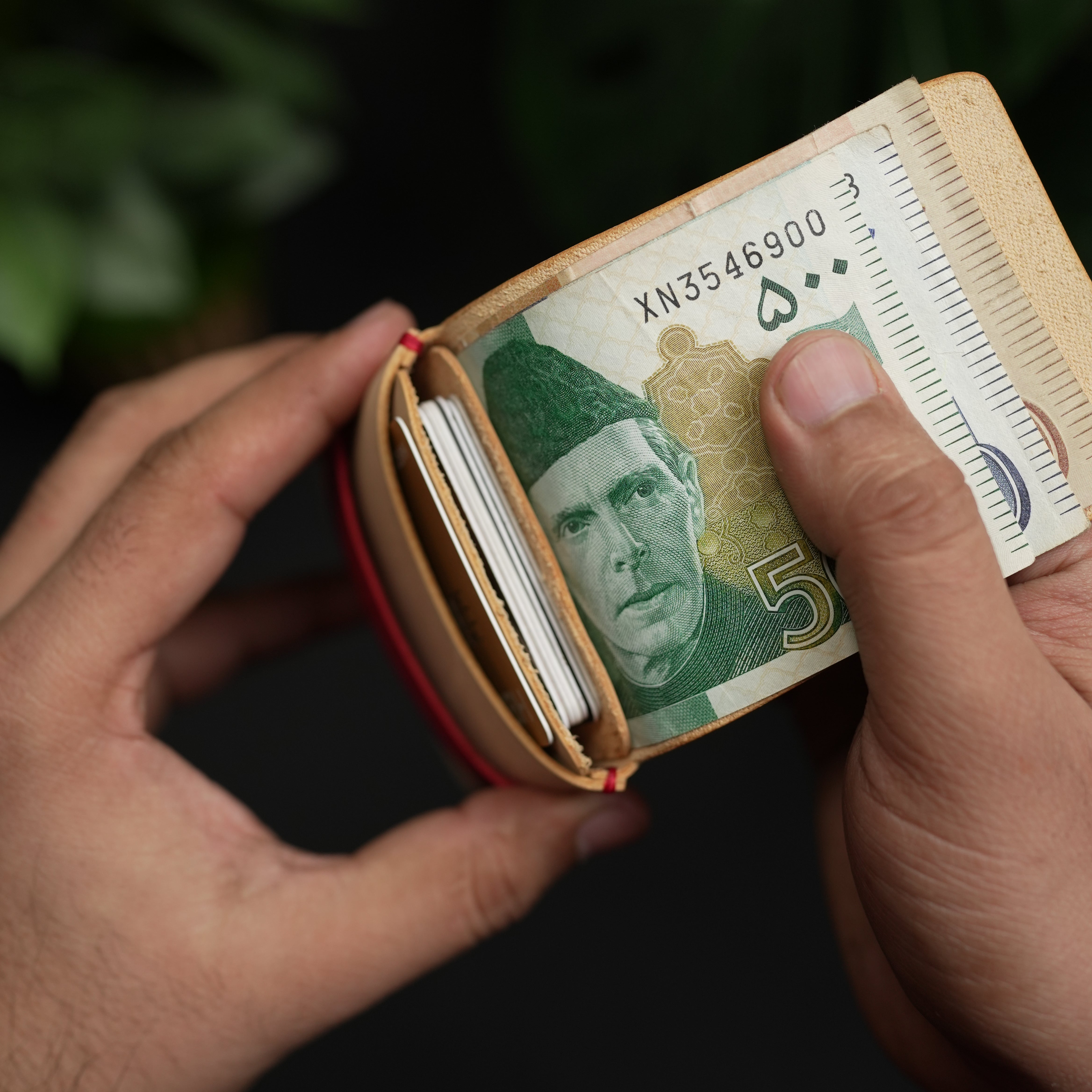 No. 101 All in one Card wallet natural vegtan leather & Red combination