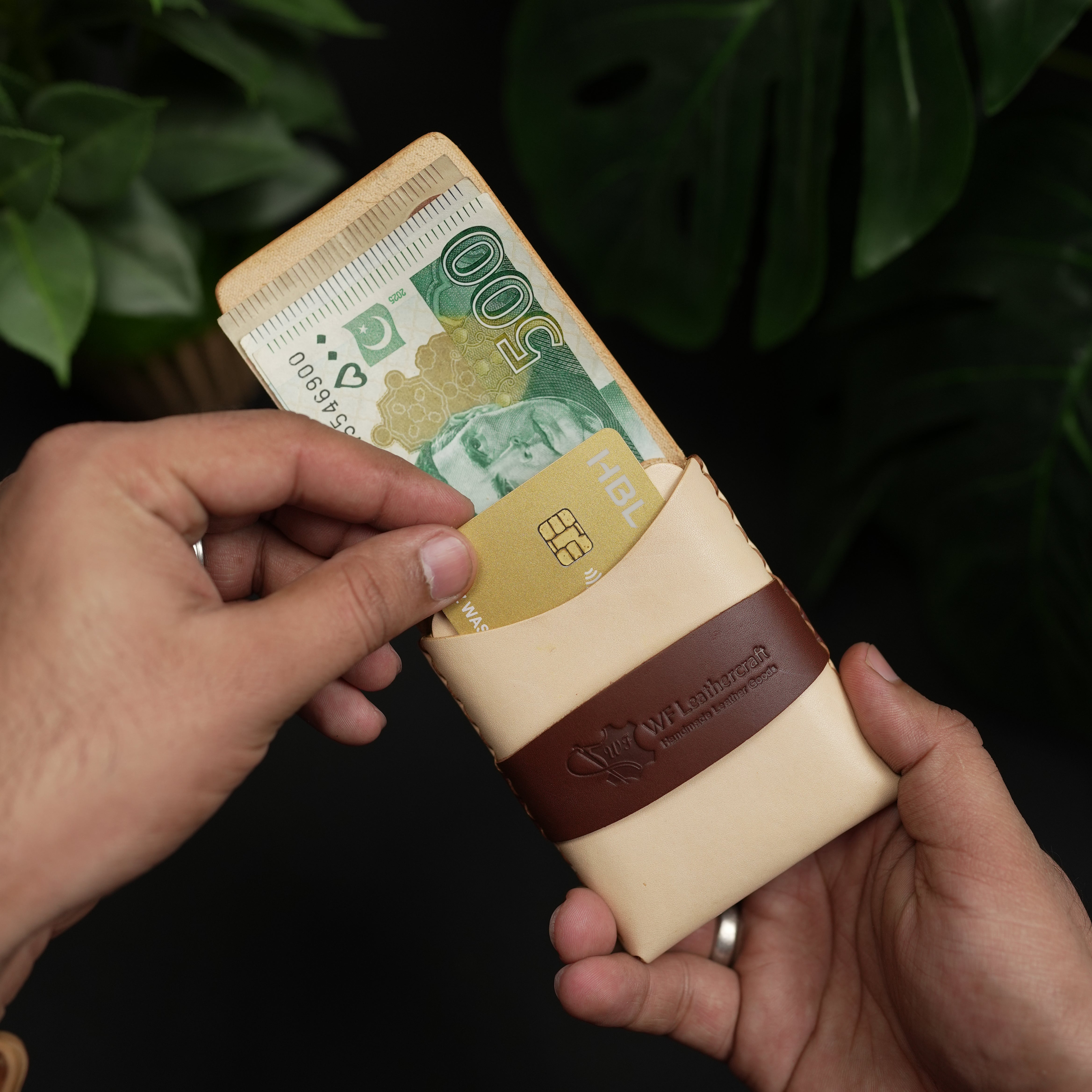 No. 101 All in one Card wallet natural vegtan leather & Brown combination