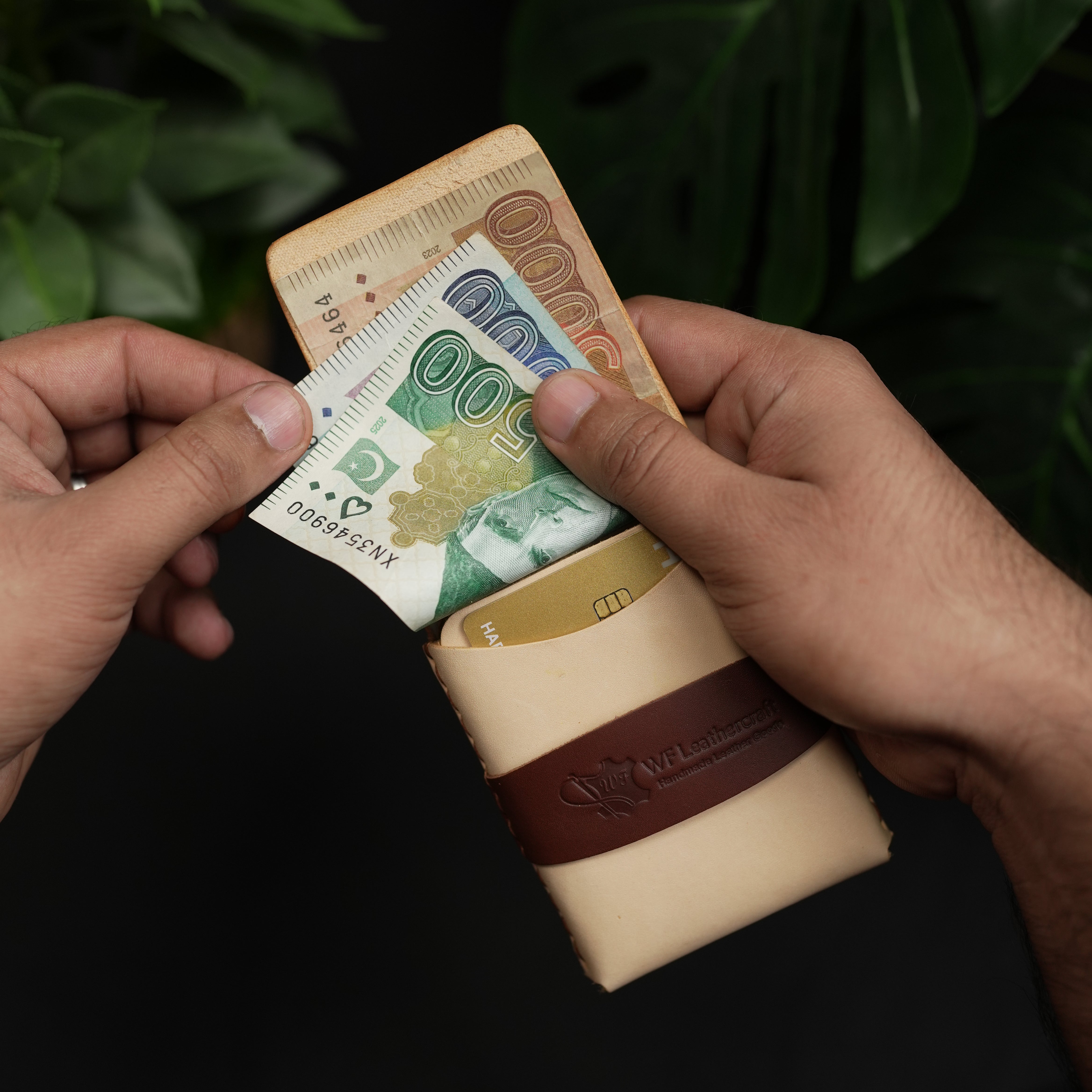 No. 101 All in one Card wallet natural vegtan leather & Brown combination