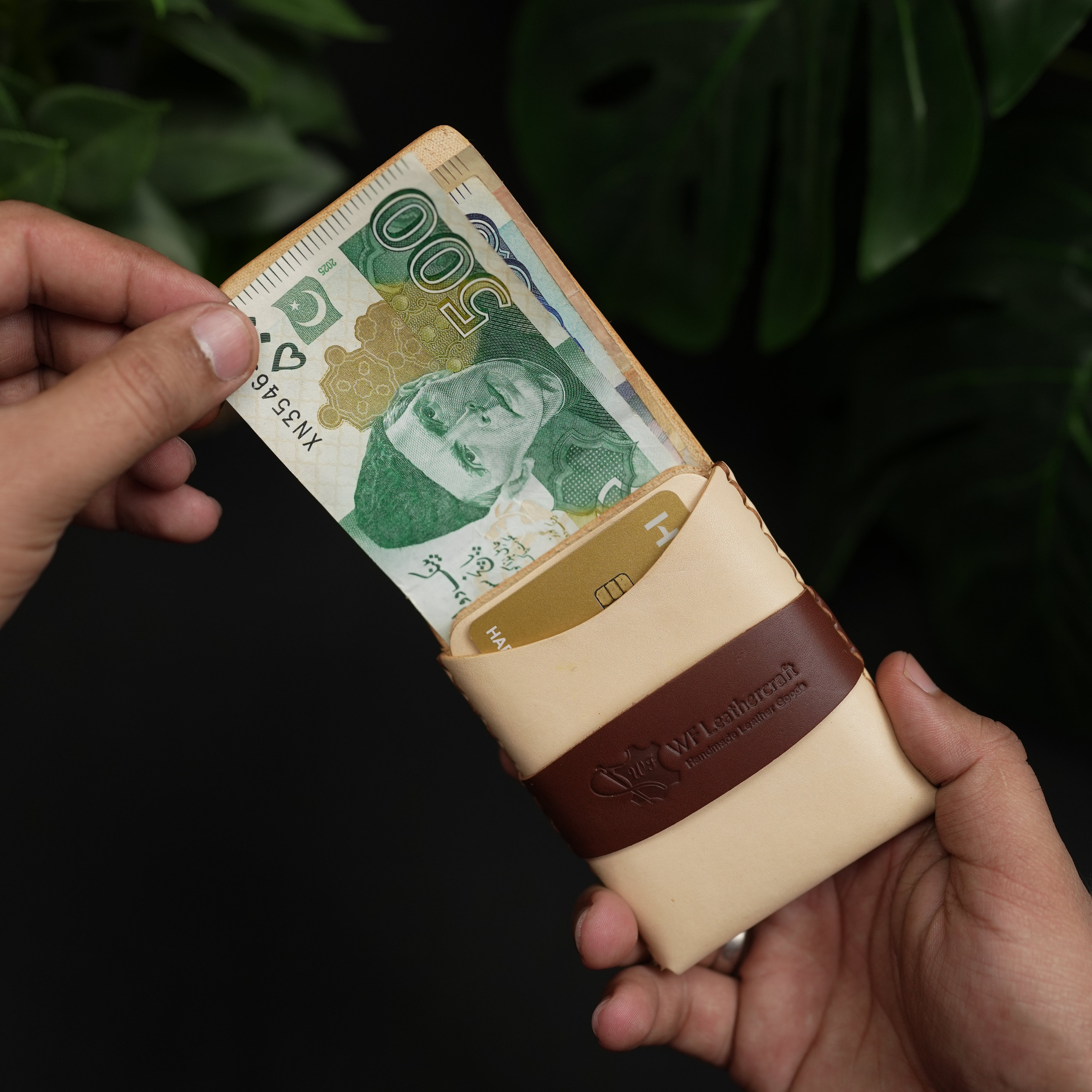 No. 101 All in one Card wallet natural vegtan leather & Brown combination