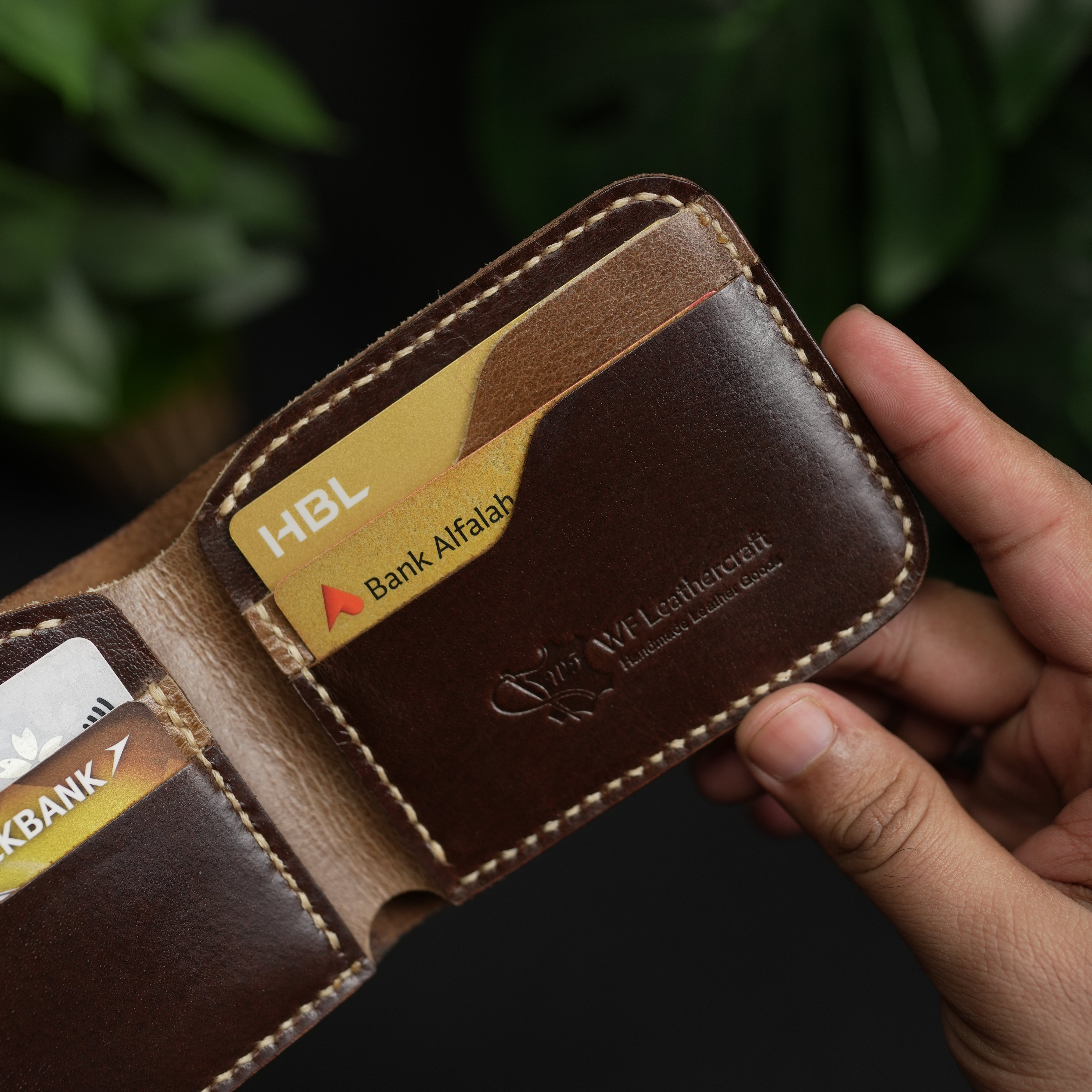 No.55-V2 Classic Bifold Leather Wallet Dark brown and light brown combination