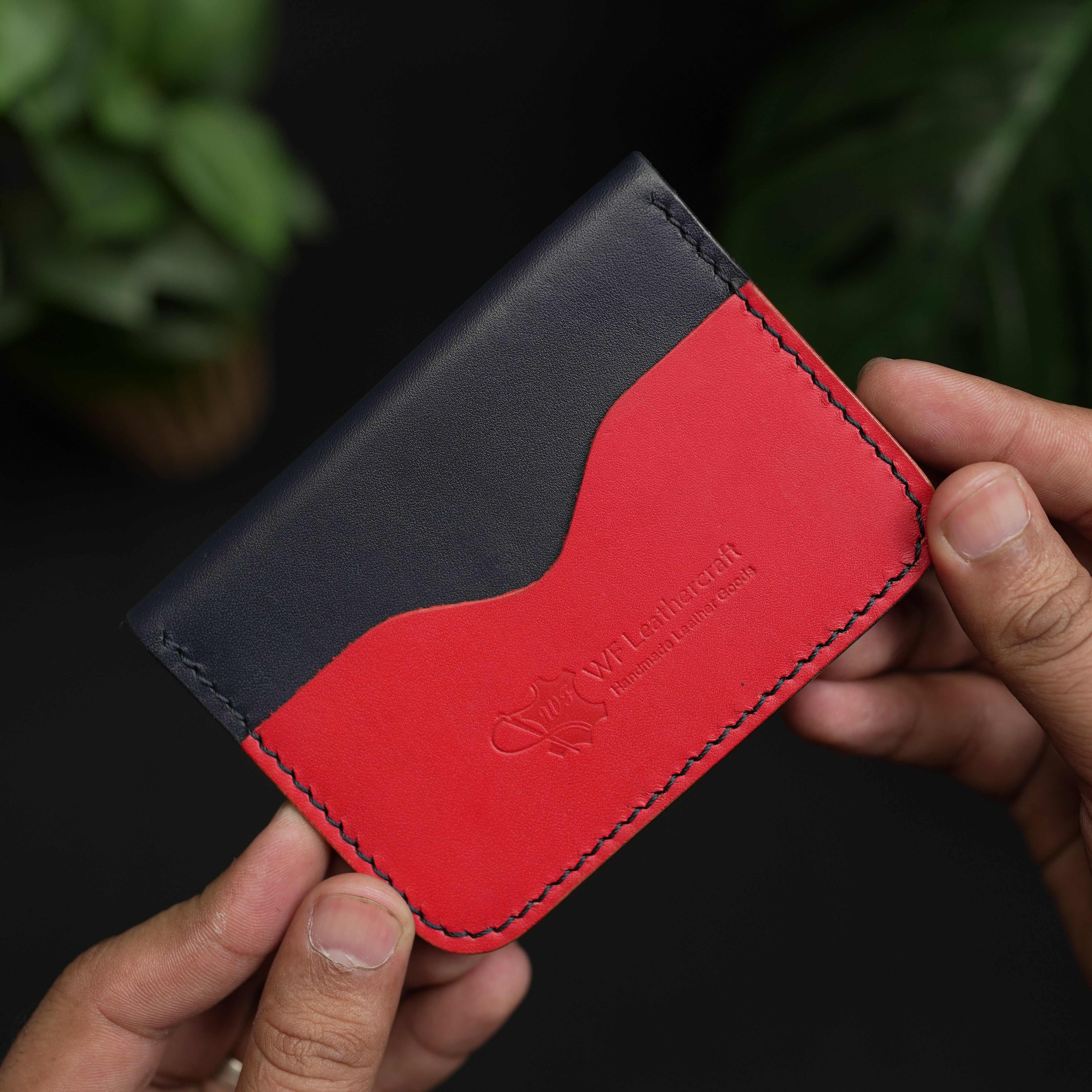 No.70 Bifold Card Leather Wallet (NAVY ELEGANCE & RED)