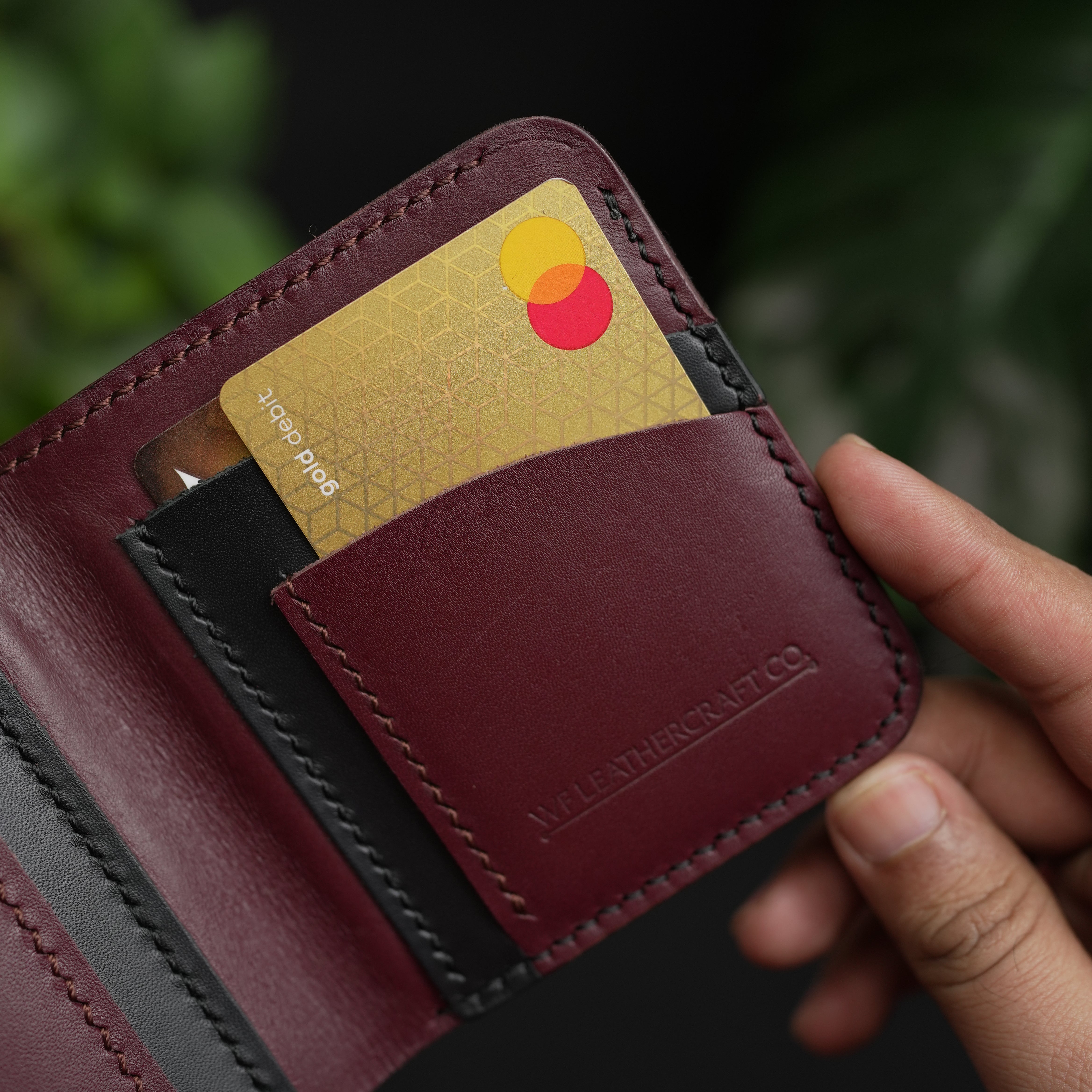 NO.86 VERTICLE BIFOLD LEATHER WALLET (OCEAN BLACK & BURGANDY)