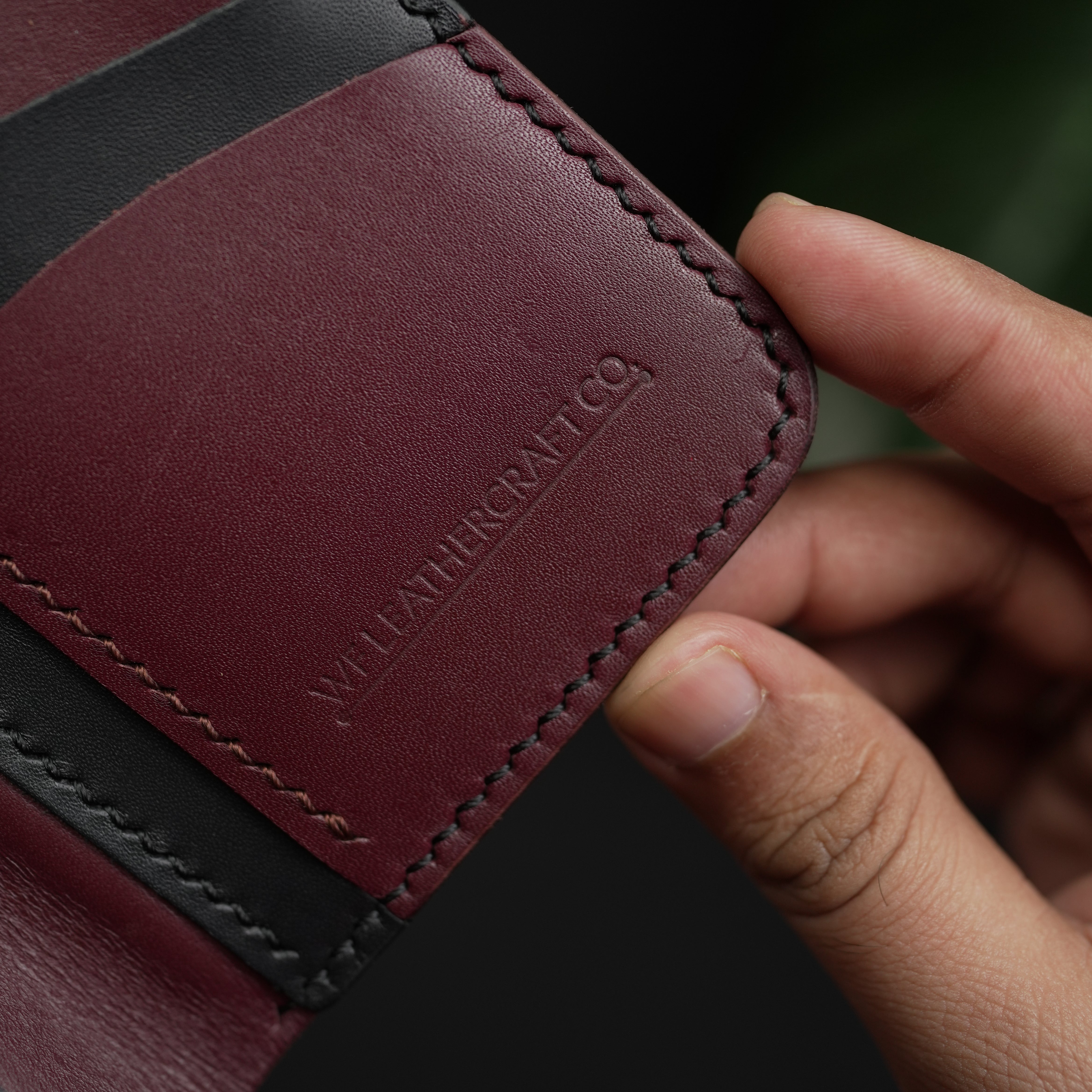 NO.86 VERTICLE BIFOLD LEATHER WALLET (OCEAN BLACK & BURGANDY)