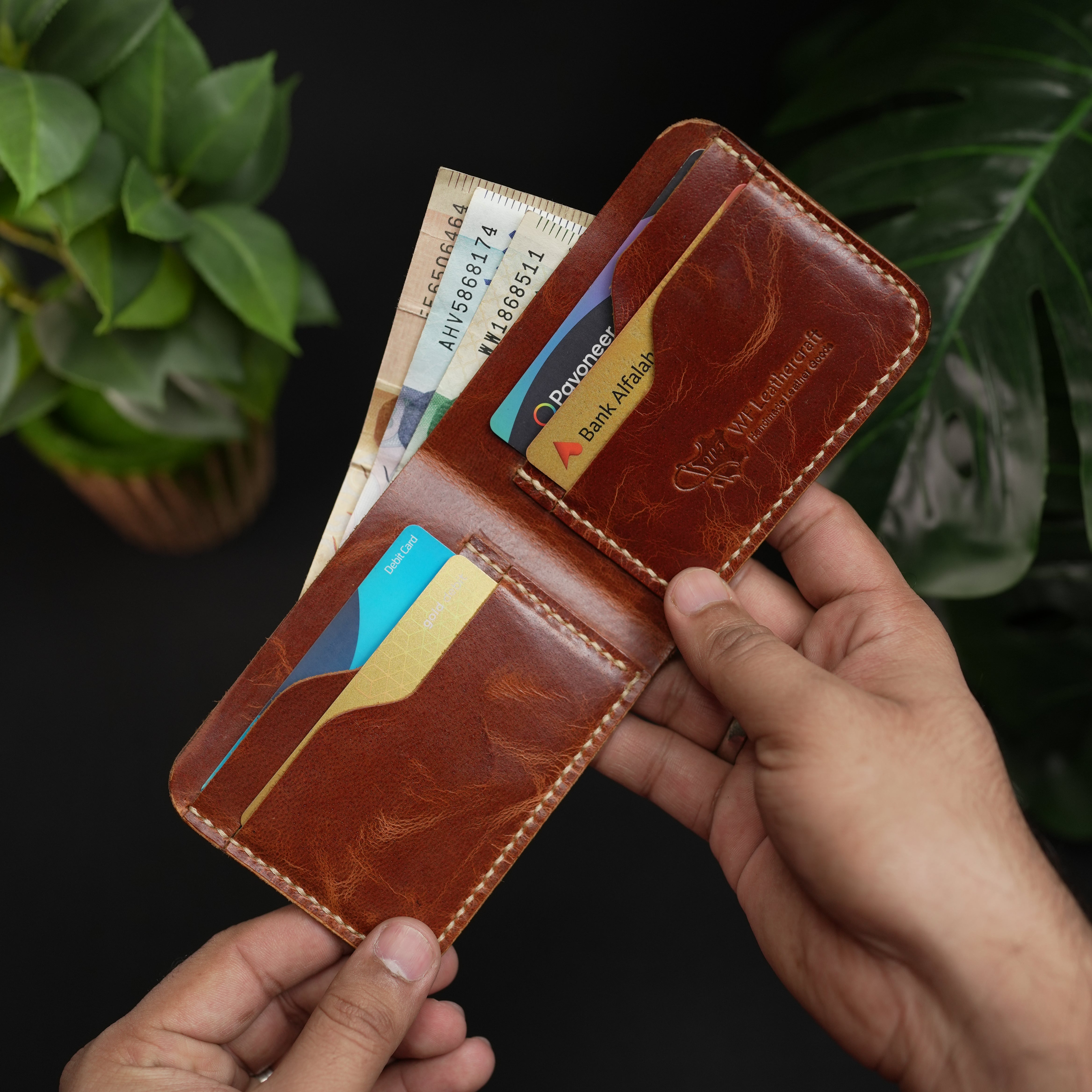 No.55 Bilfold Leather wallet Vintage Tan Color