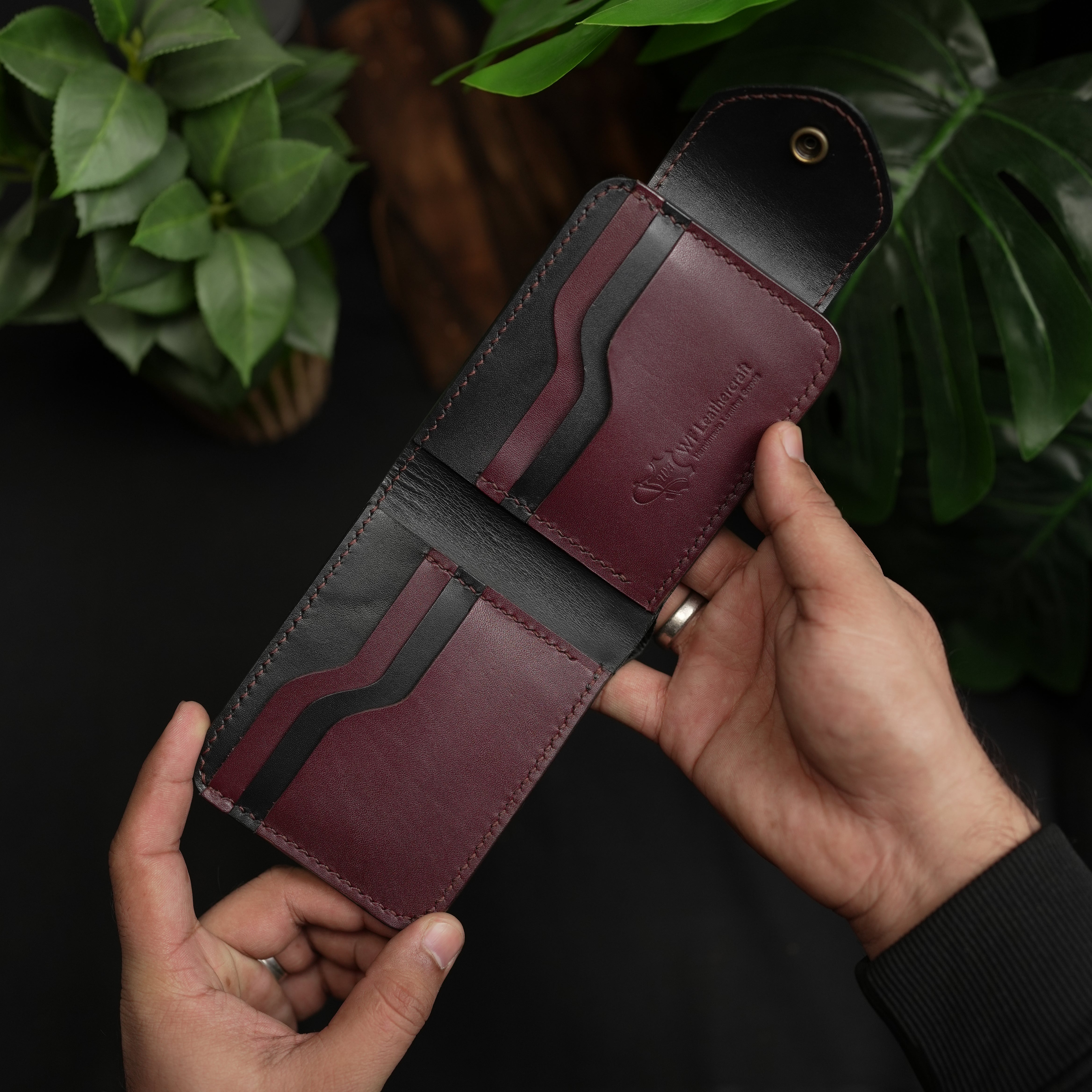 No. 55 Pro claasic full optianl Leather wallet Black with burgandy