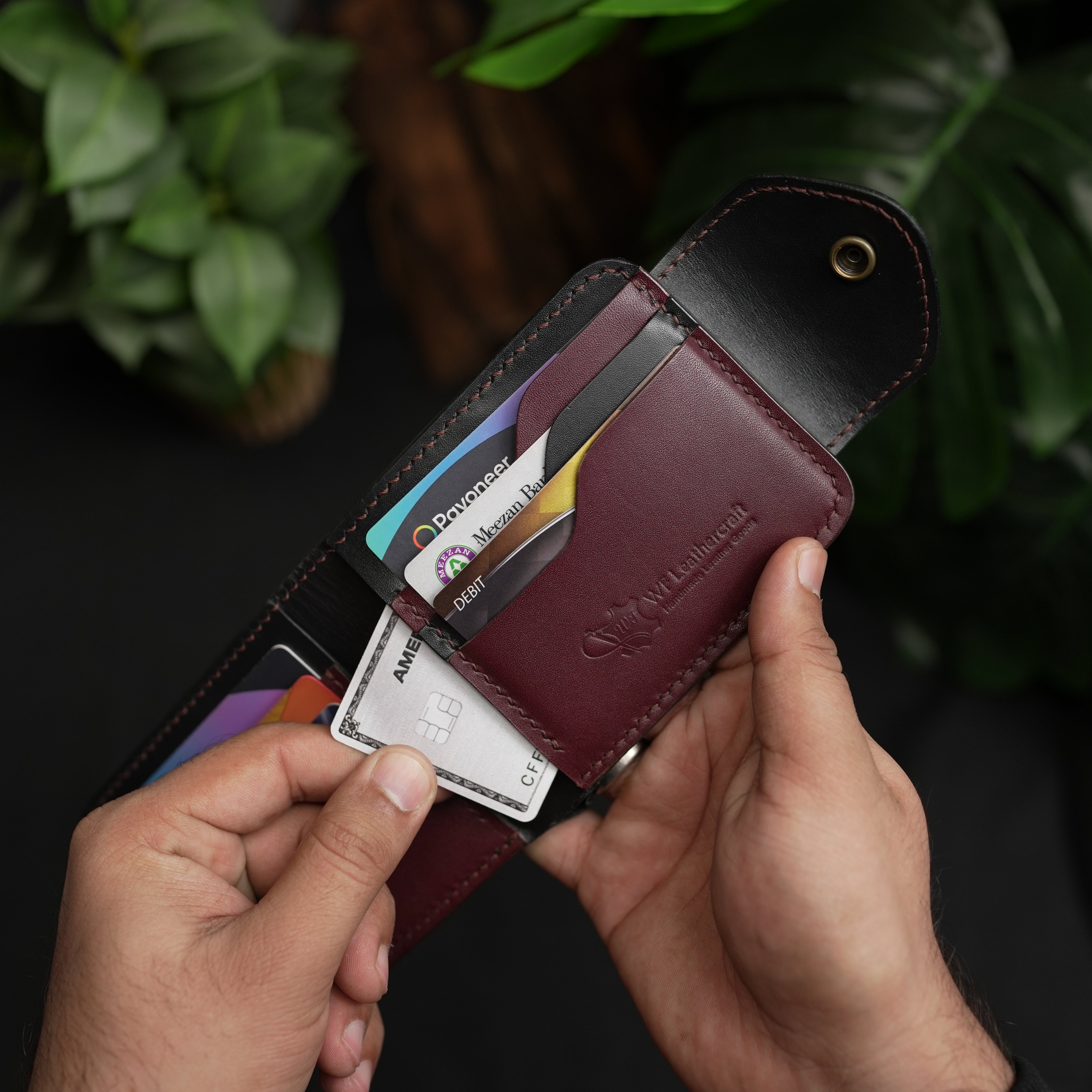 No. 55 Pro claasic full optianl Leather wallet Black with burgandy