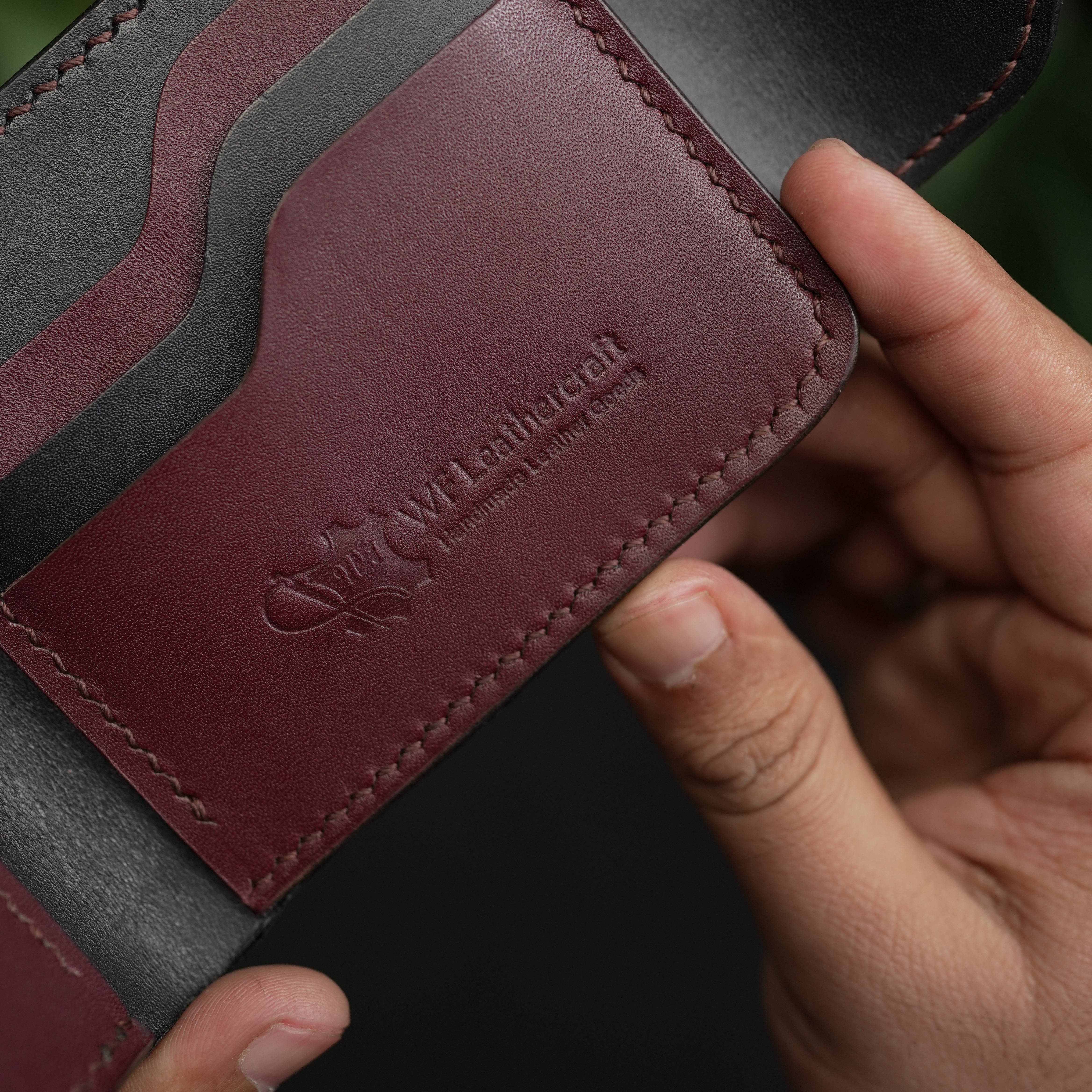 No. 55 Pro claasic full optianl Leather wallet Black with burgandy