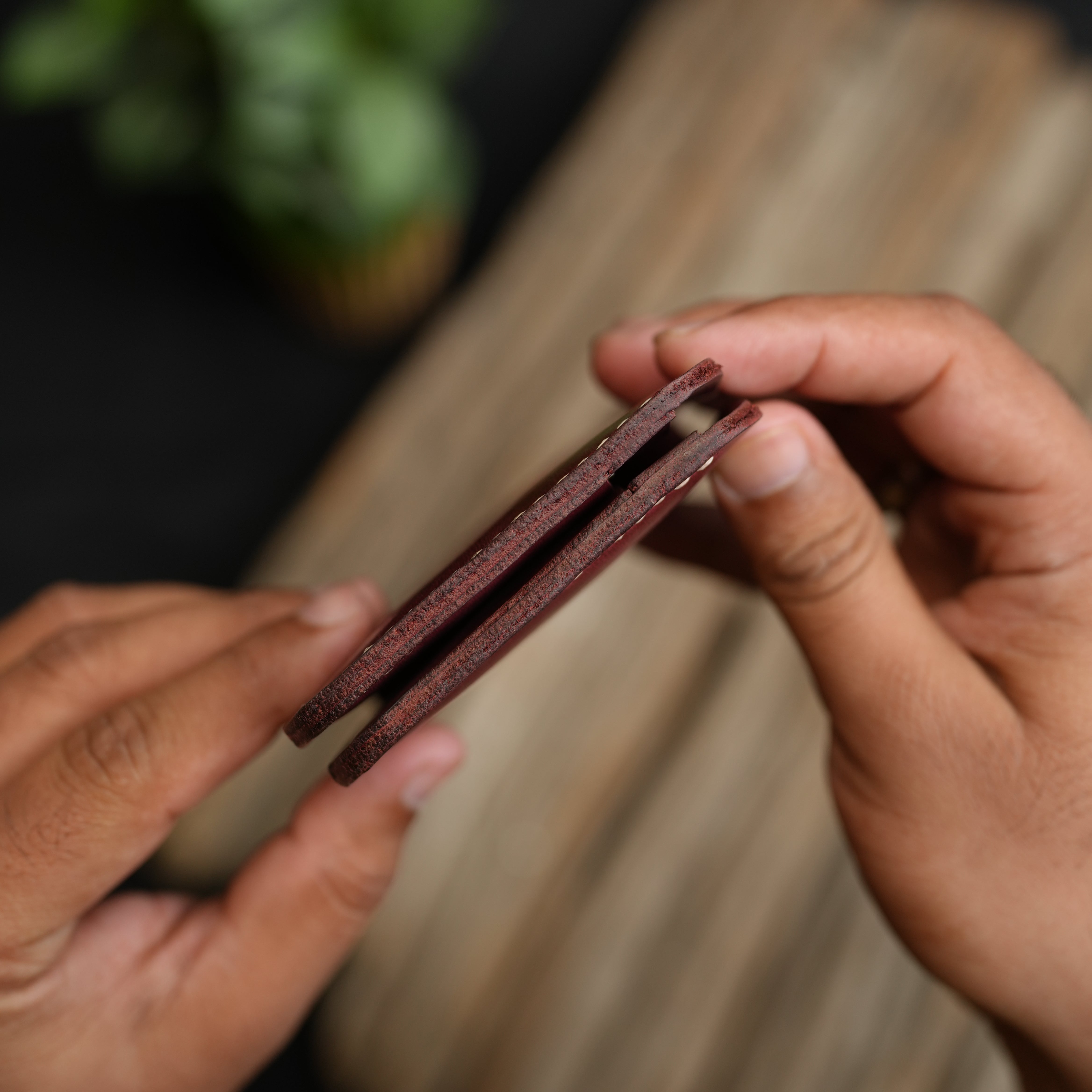 No.55 Bilfold Leather wallet Burgandy Color