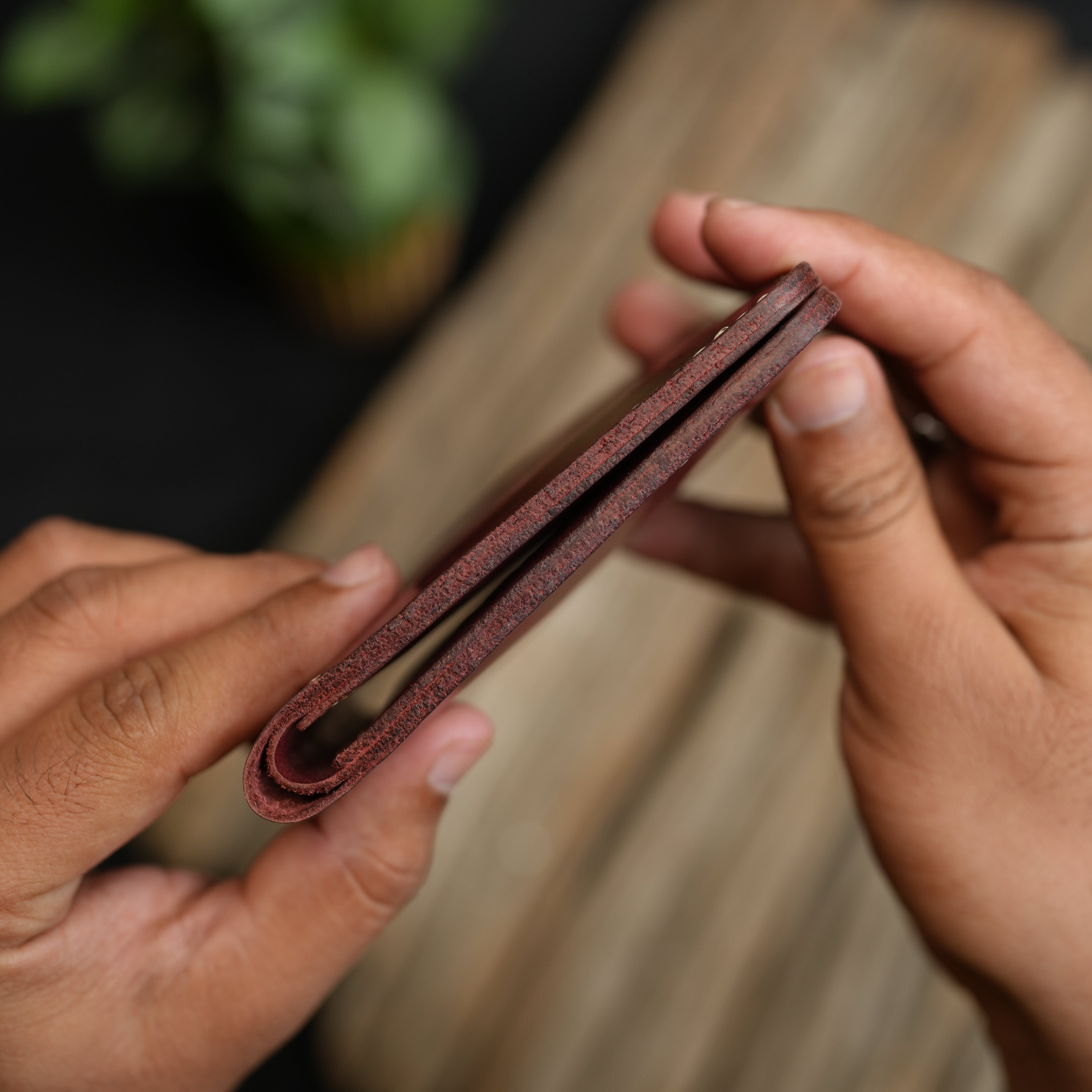 No.55 Bilfold Leather wallet Burgandy Color
