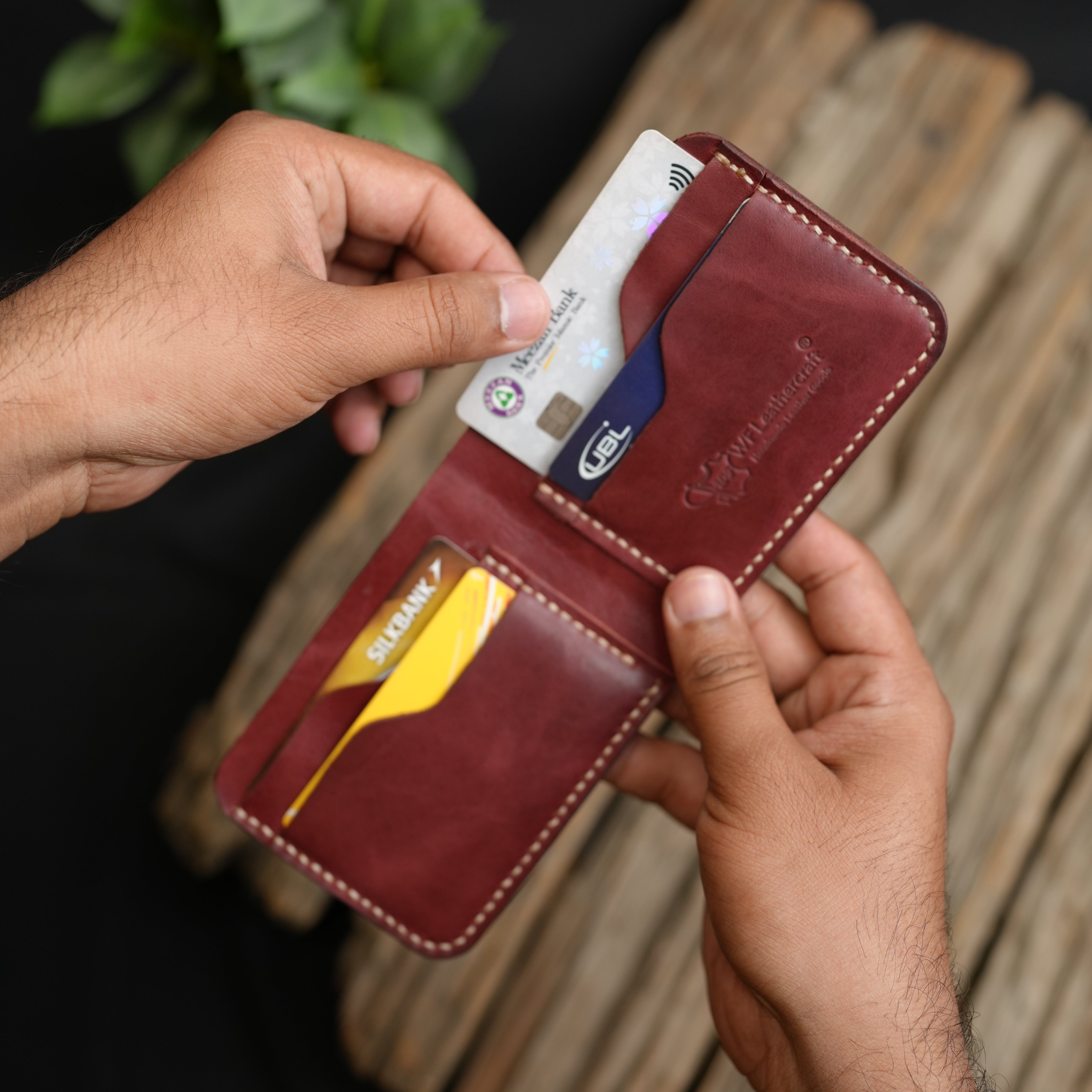 No.55 Bilfold Leather wallet Burgandy Color