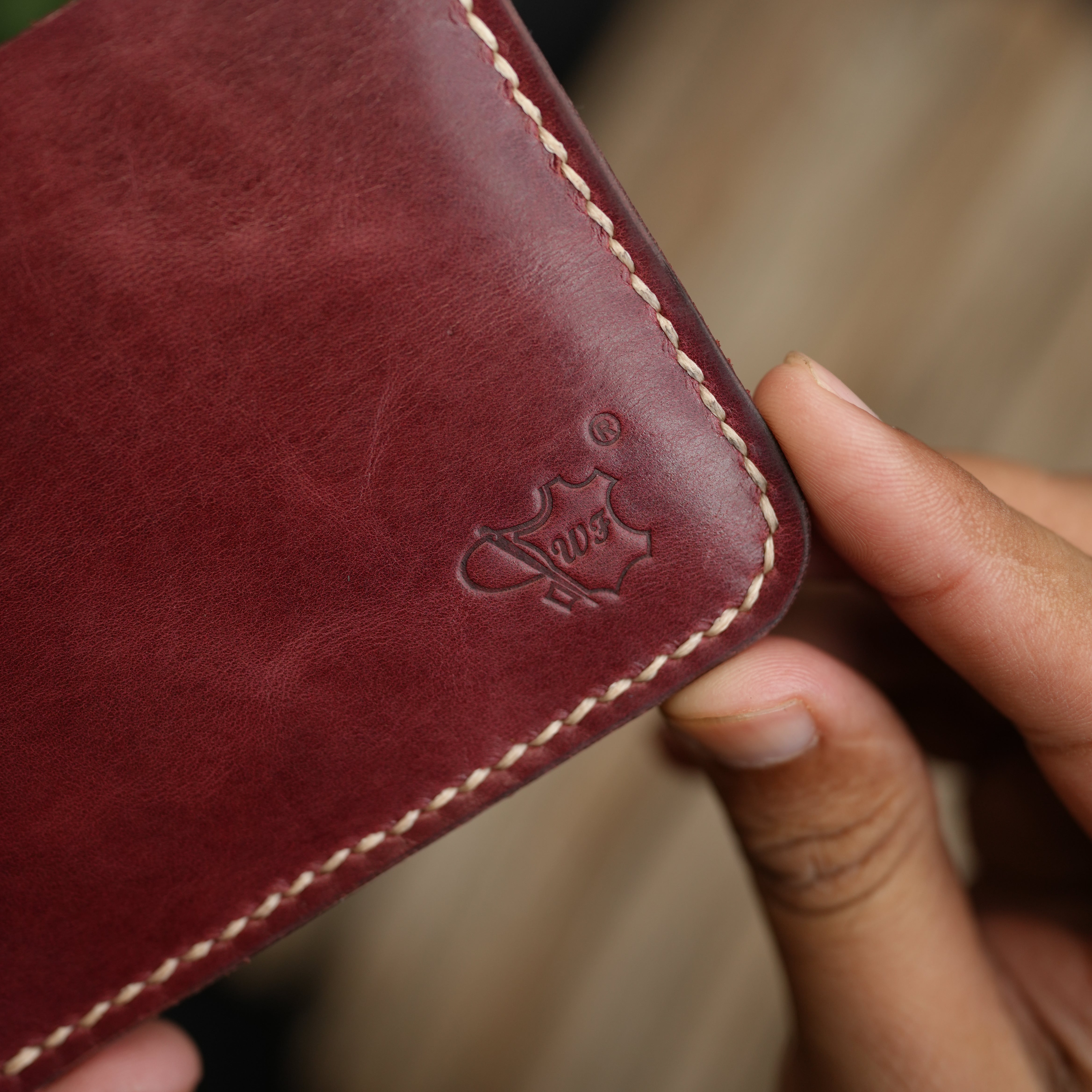 No.55 Bilfold Leather wallet Burgandy Color