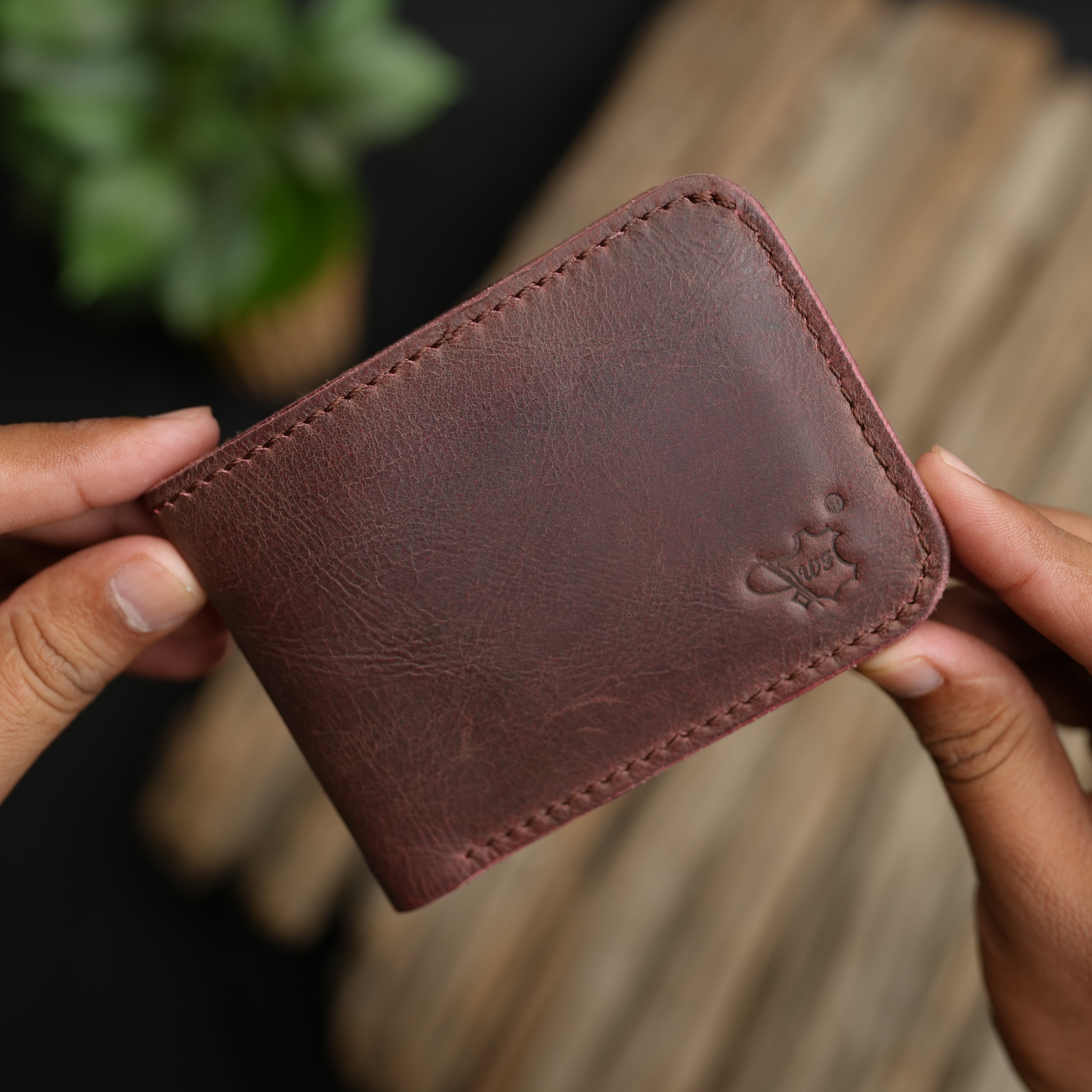 No. 55 claasic Leather Wallet Full Stitshing Bordo Color