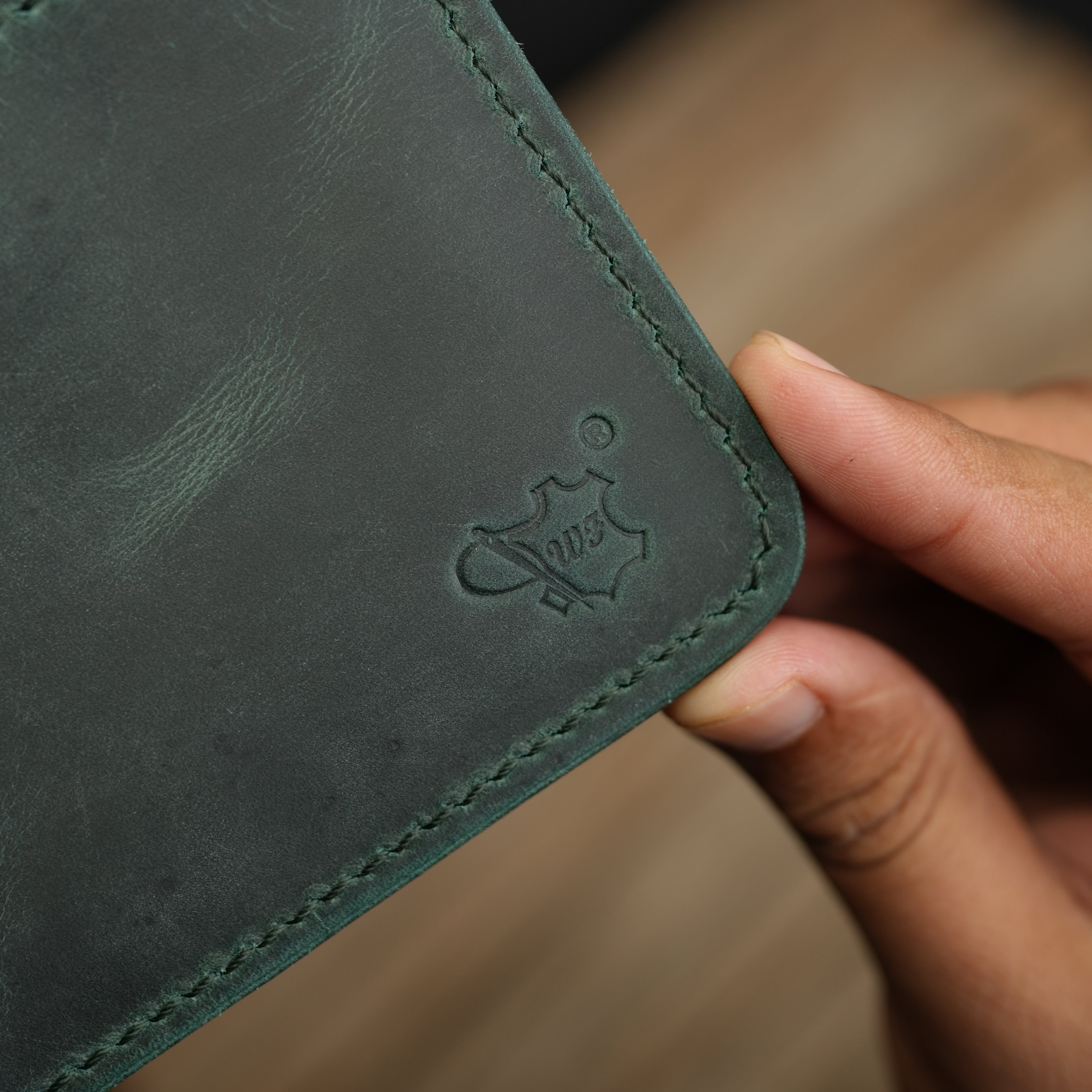 No.55 Pro Classic Bifold Wallet Leather wallet Full Stitching Green Color