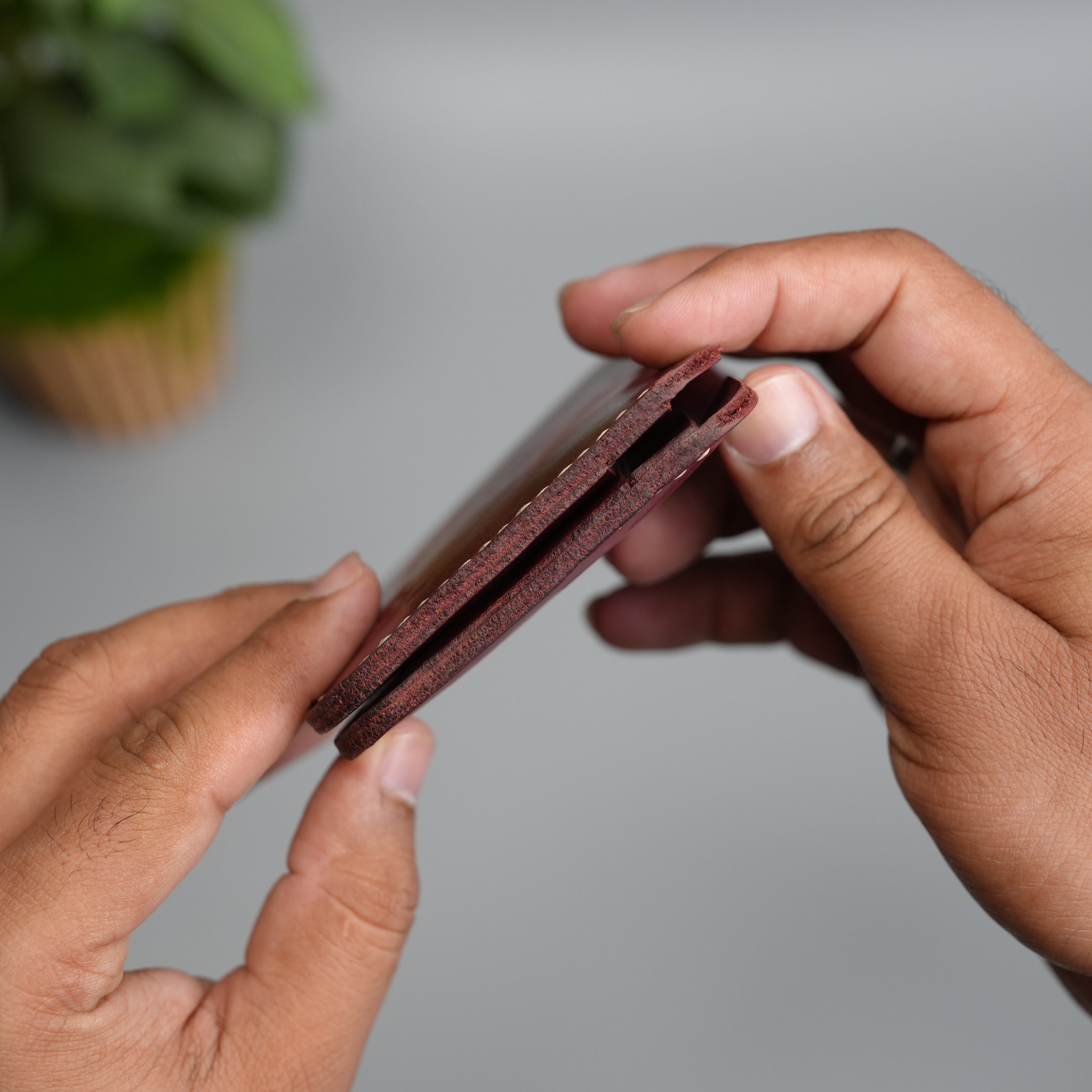 No.55 Bilfold Leather wallet Burgandy Color