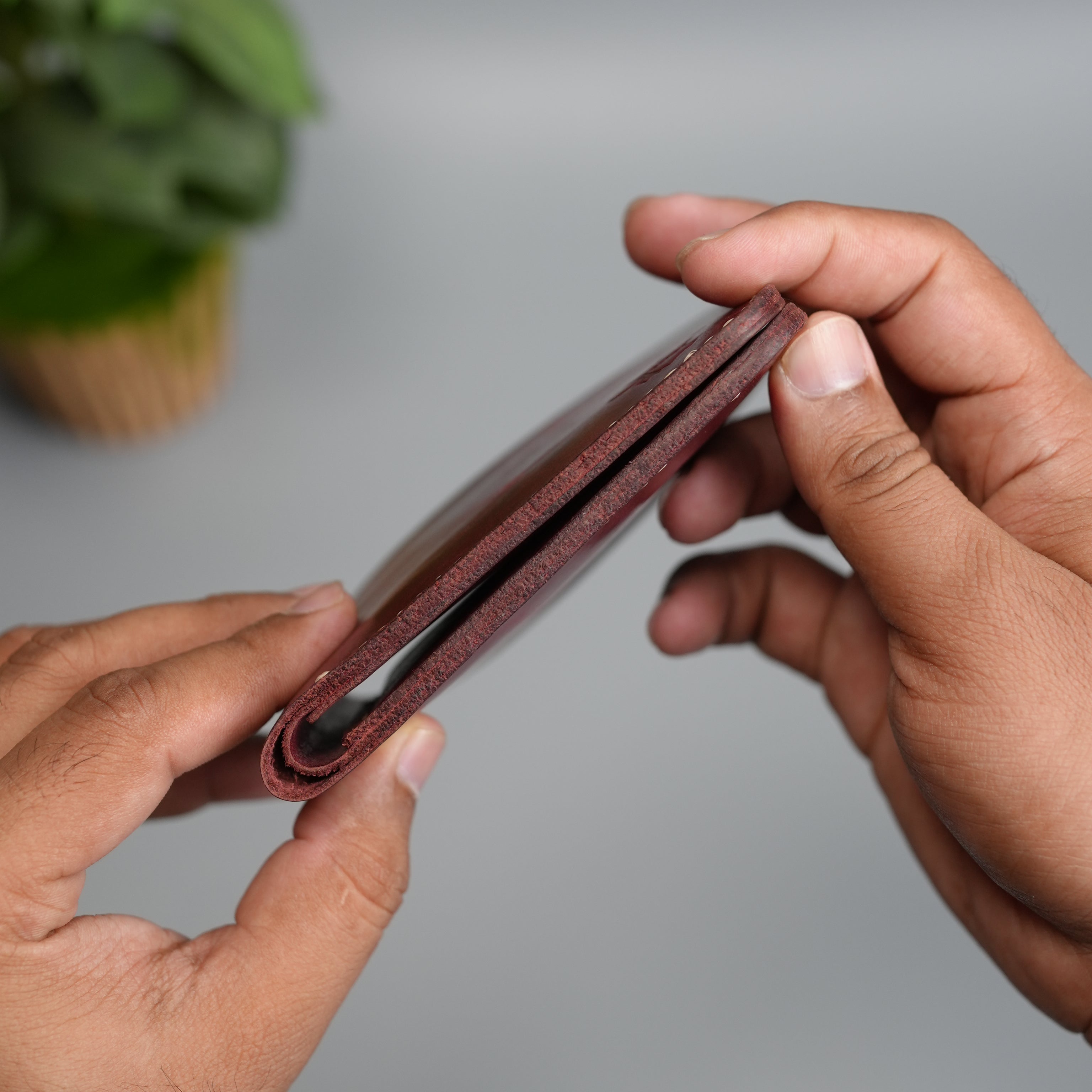 No.55 Bilfold Leather wallet Burgandy Color