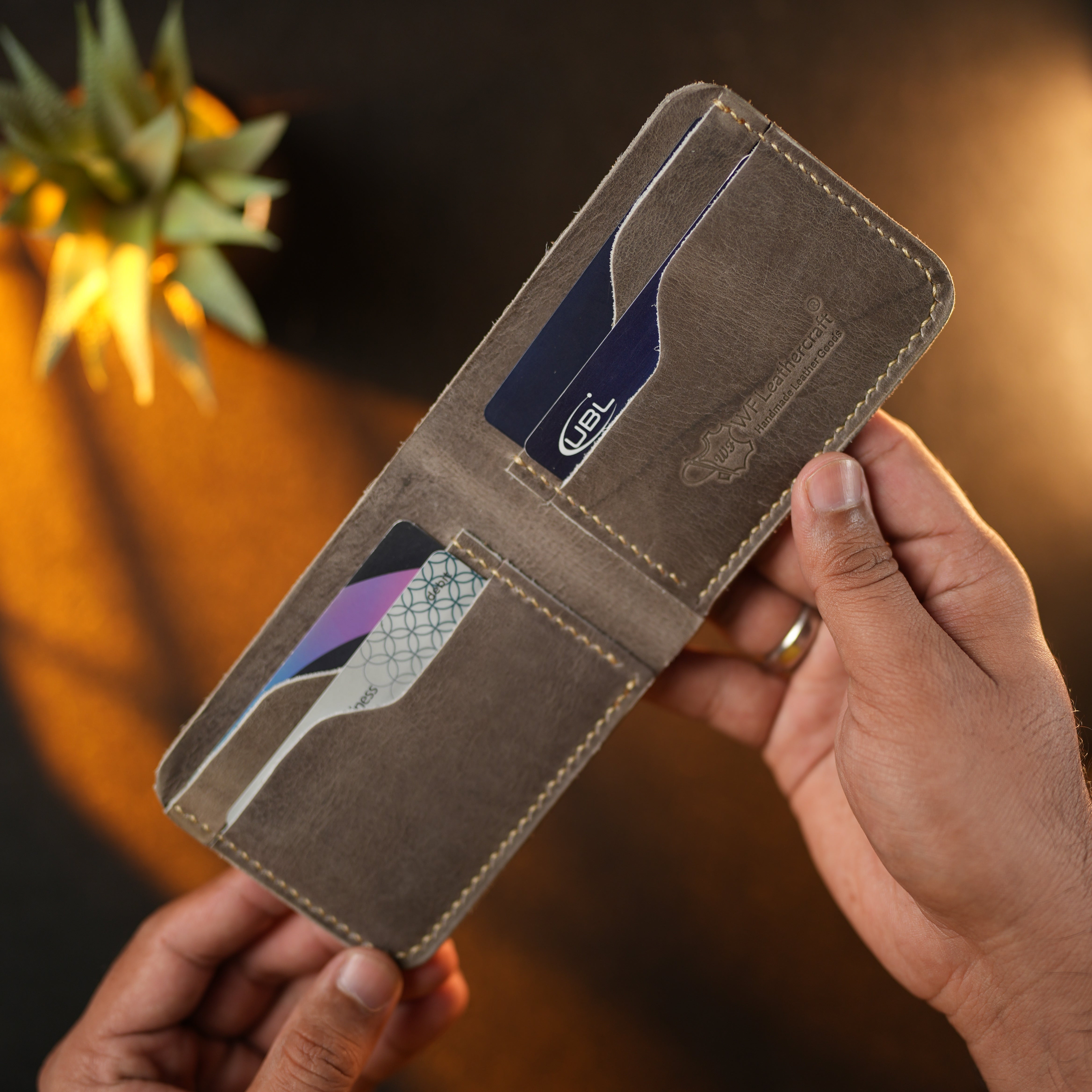 No.55 Bilfold Leather wallet Gray Color