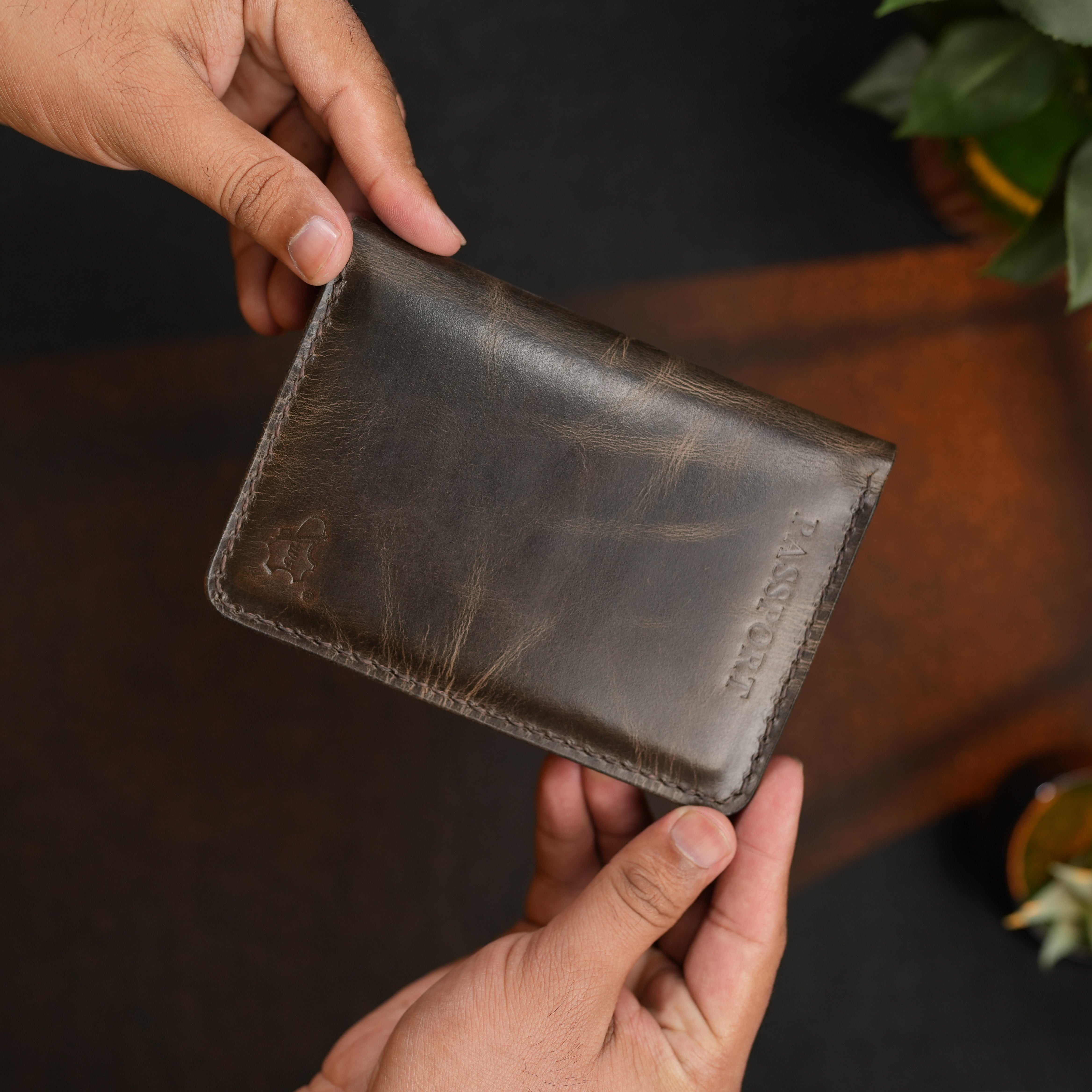 Passport Wallet Handmade Full Grain Chrome Tan Pull-Up Leather Brown Color