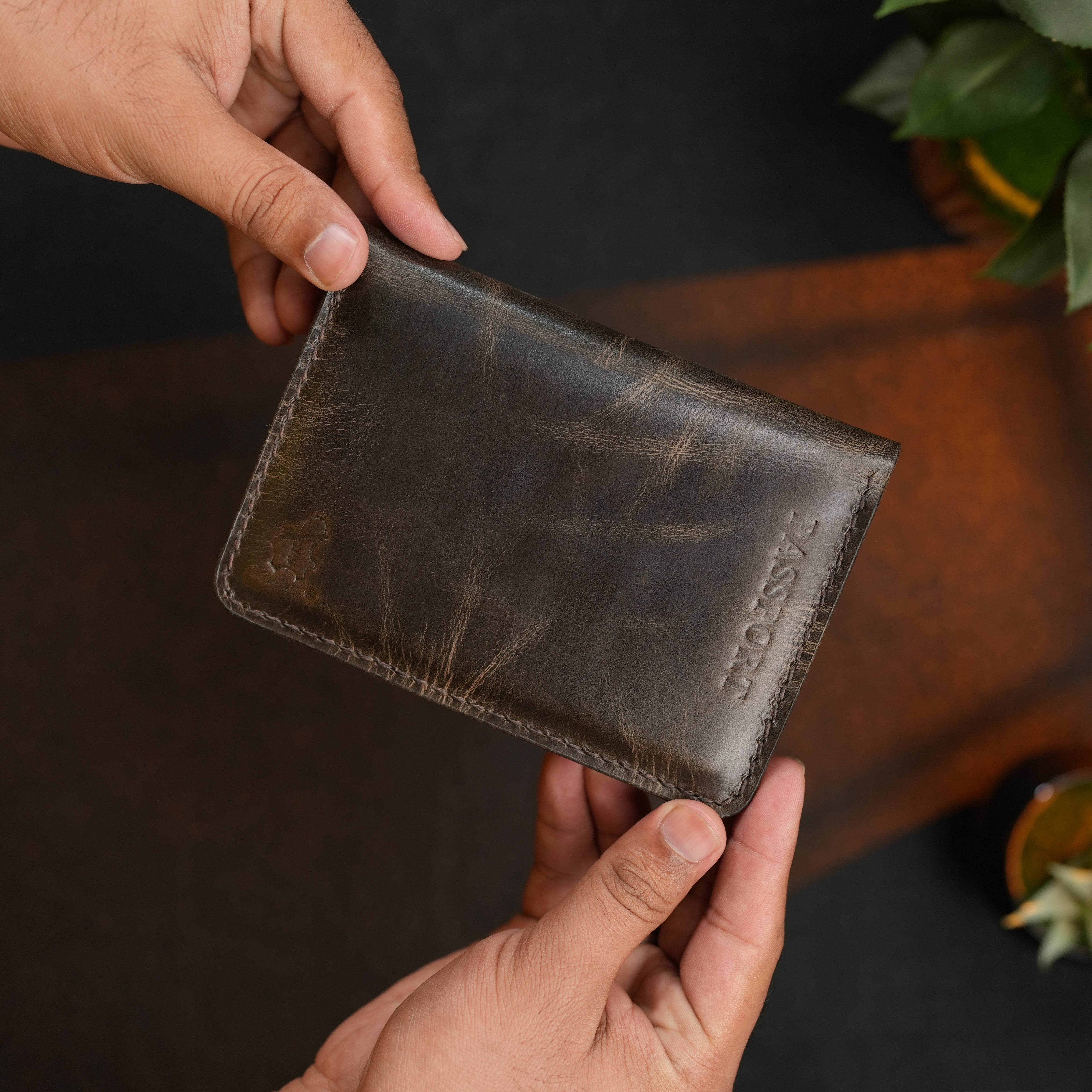 Passport Wallet Handmade Full Grain Chrome Tan Pull-Up Leather Brown Color