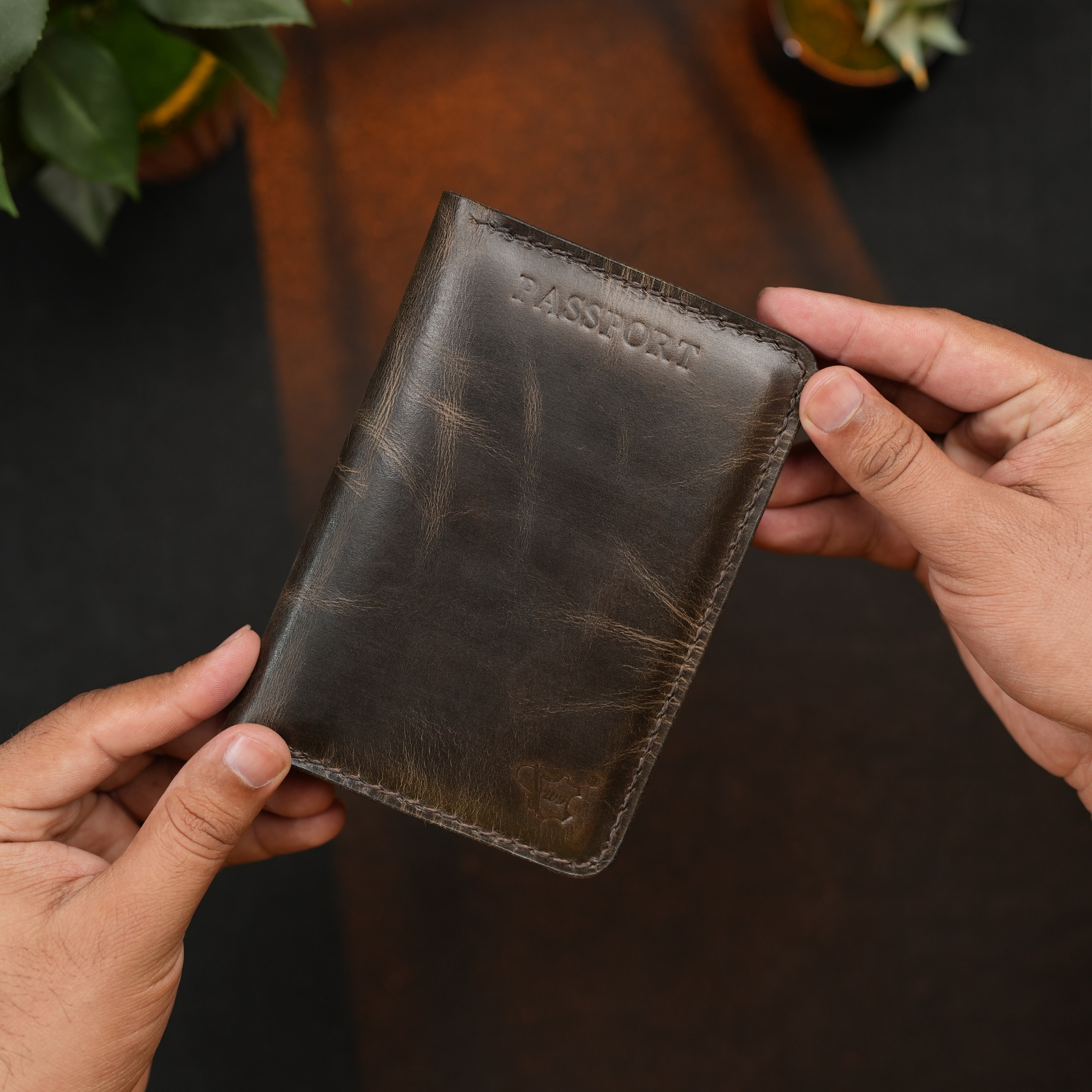 Passport Wallet Handmade Full Grain Chrome Tan Pull-Up Leather Brown Color