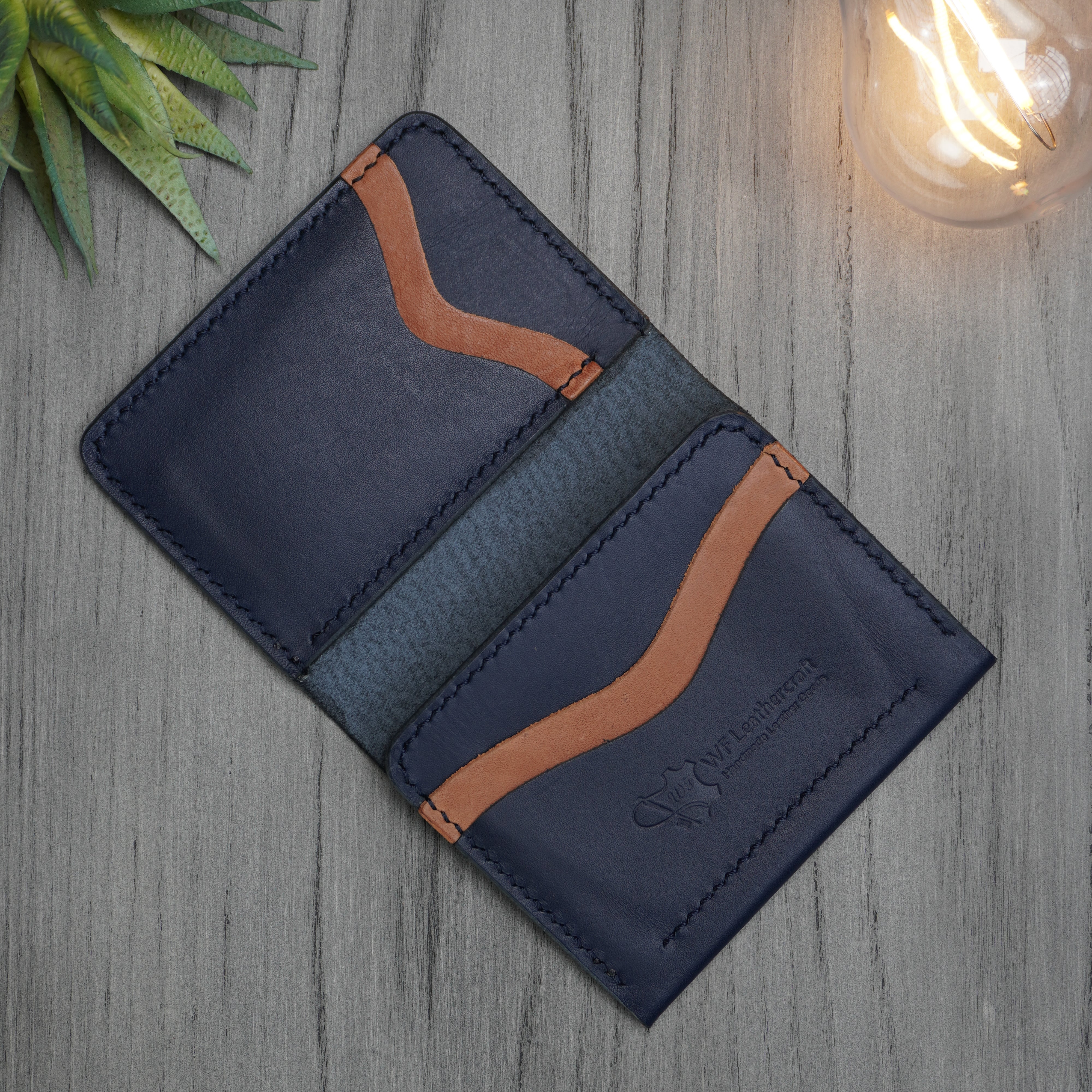 No. 69 vertical bifold wallet Blue & Brown color