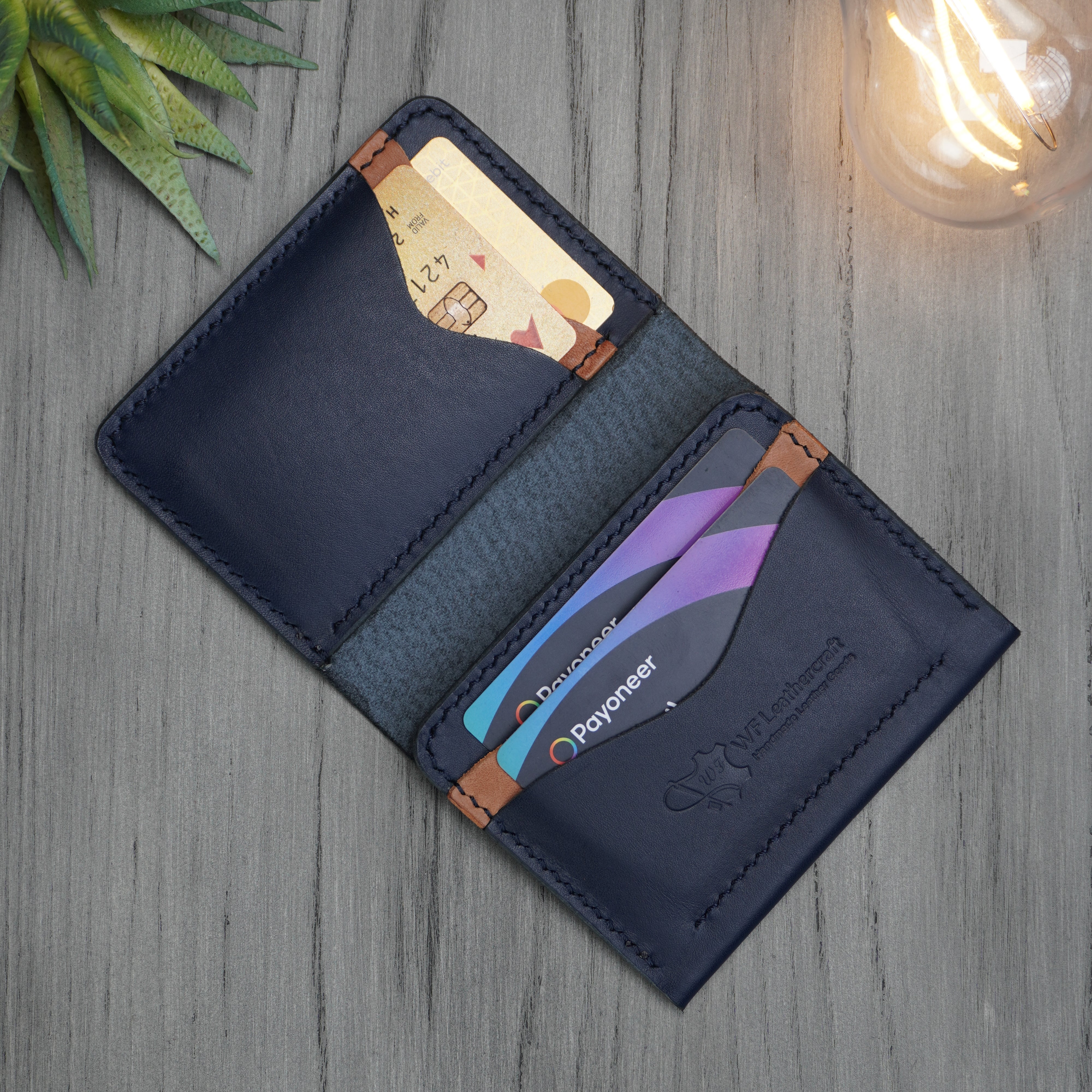 No. 69 vertical bifold wallet Blue & Brown color