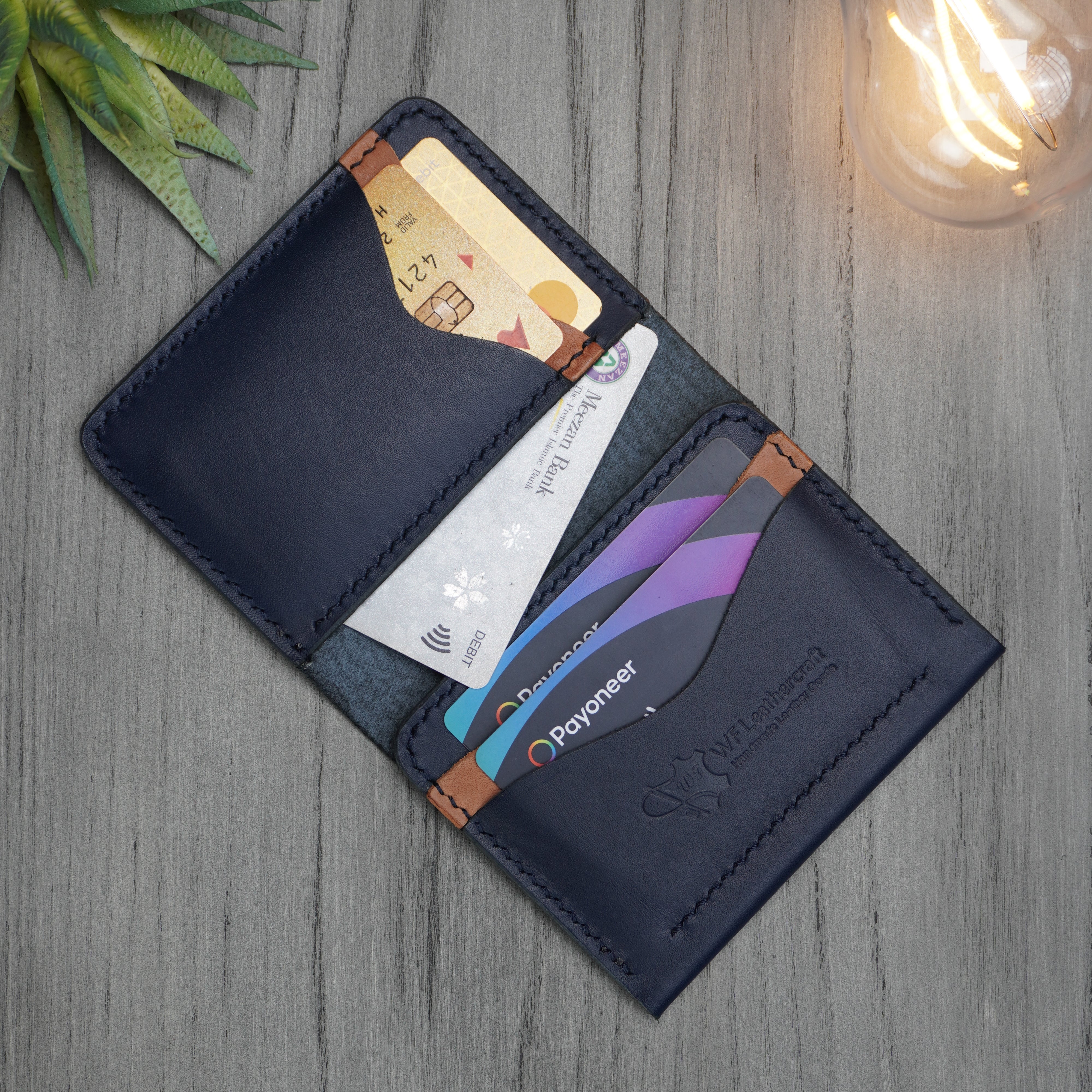 No. 69 vertical bifold wallet Blue & Brown color