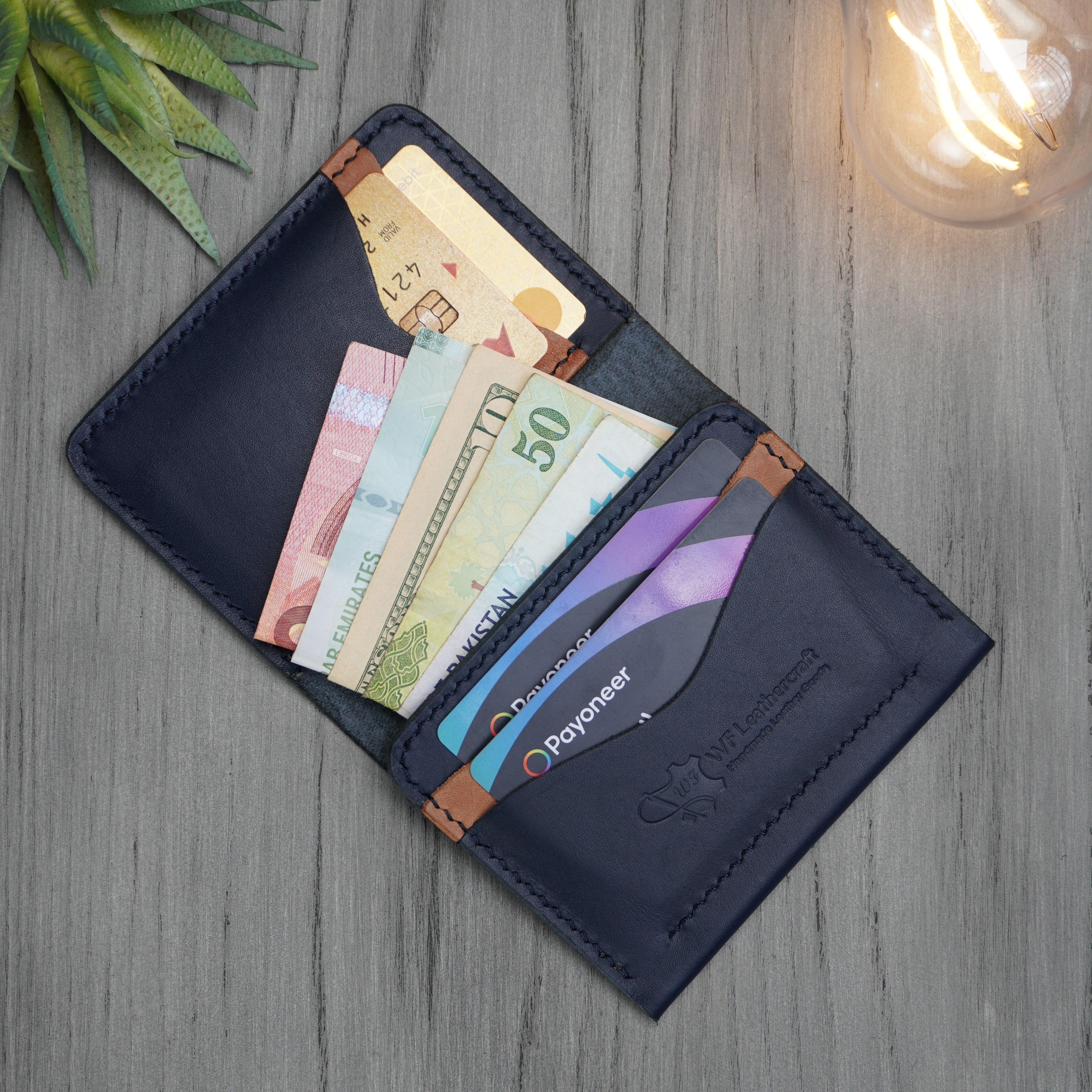 No. 69 vertical bifold wallet Blue & Brown color