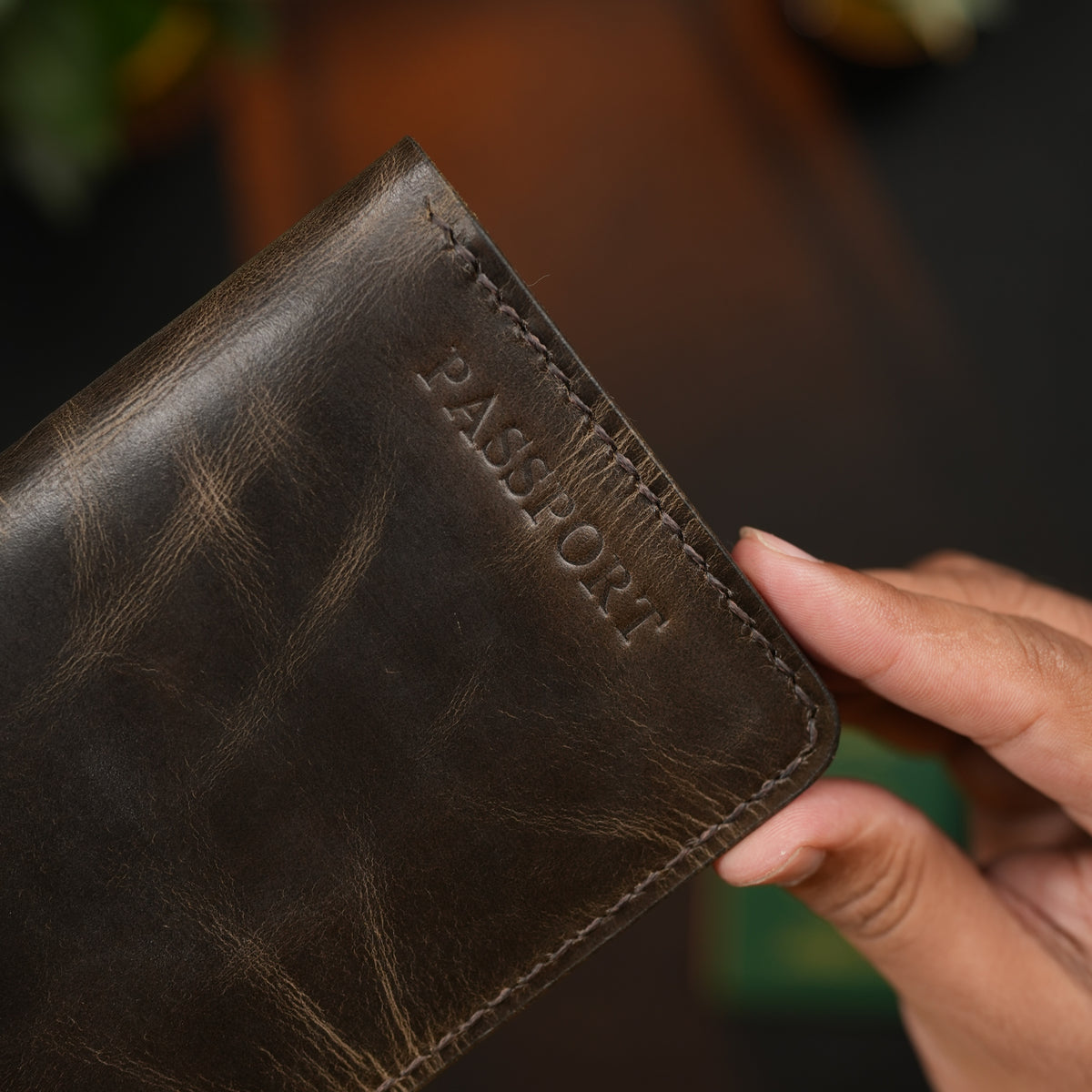 Passport Wallet Handmade Full Grain Chrome Tan Pull-Up Leather Brown Color