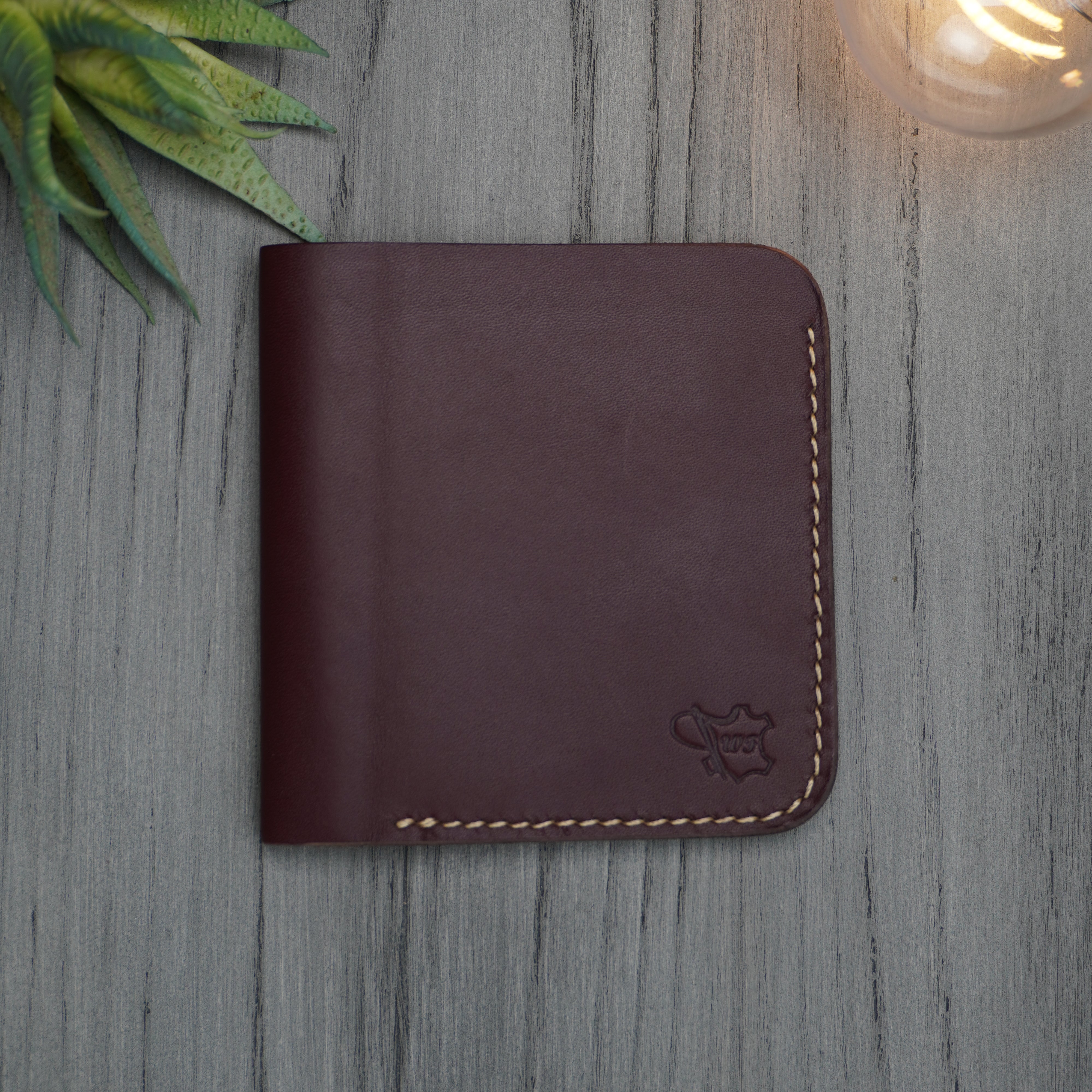 No.88 vertical bifold wallet Burgandy & Tan color