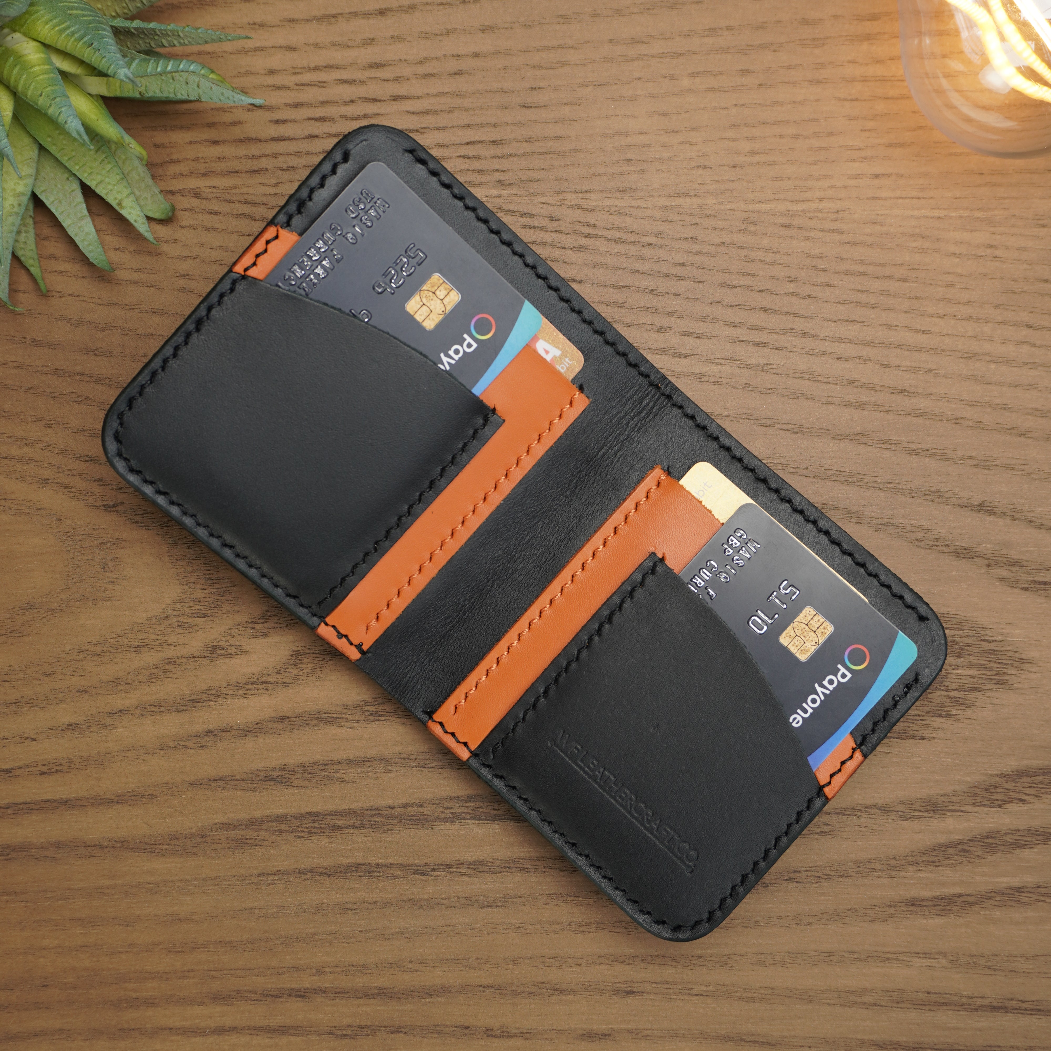 NO.86 VERTICLE BIFOLD LEATHER WALLET (OCEAN BLACK & TAN)