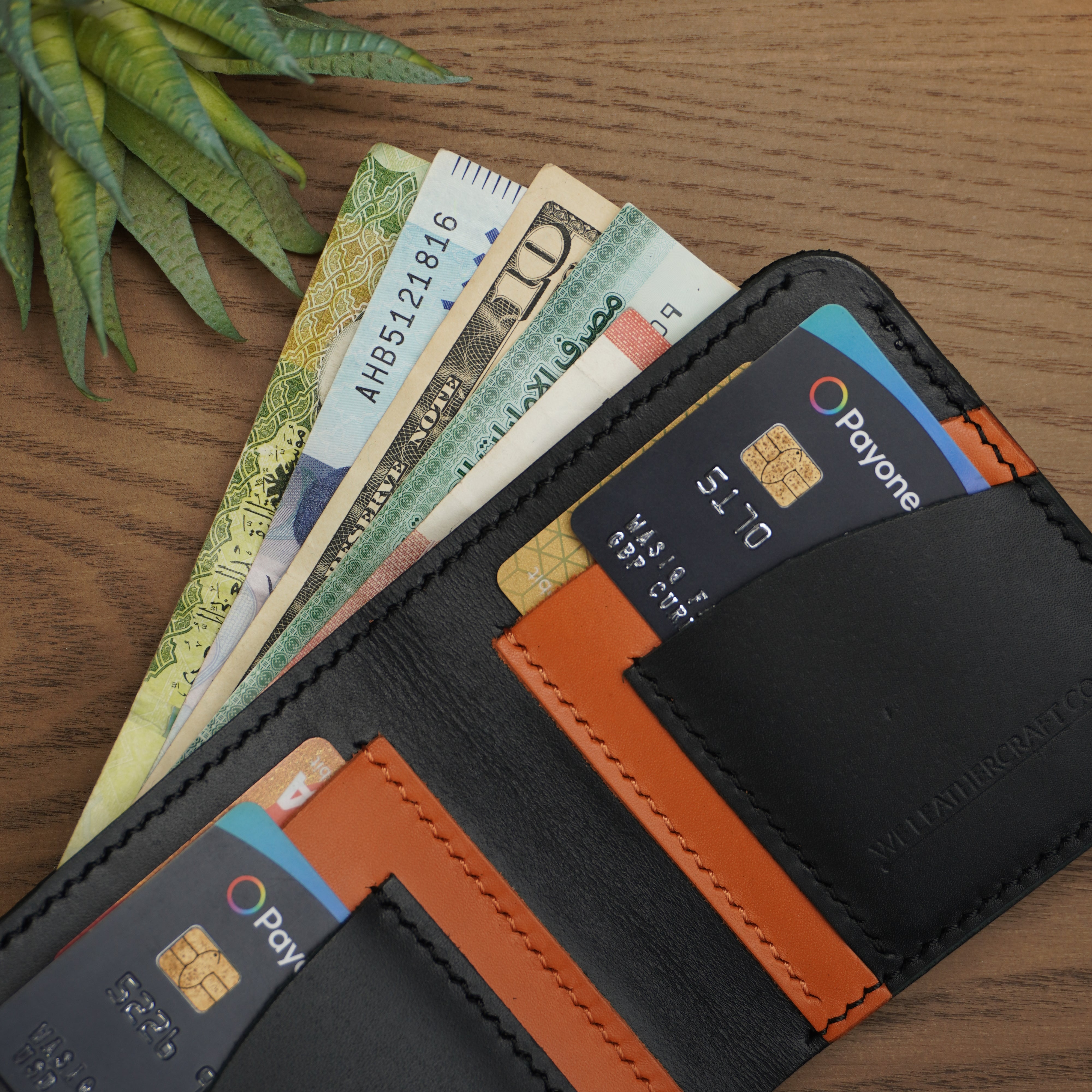 NO.86 VERTICLE BIFOLD LEATHER WALLET (OCEAN BLACK & TAN)