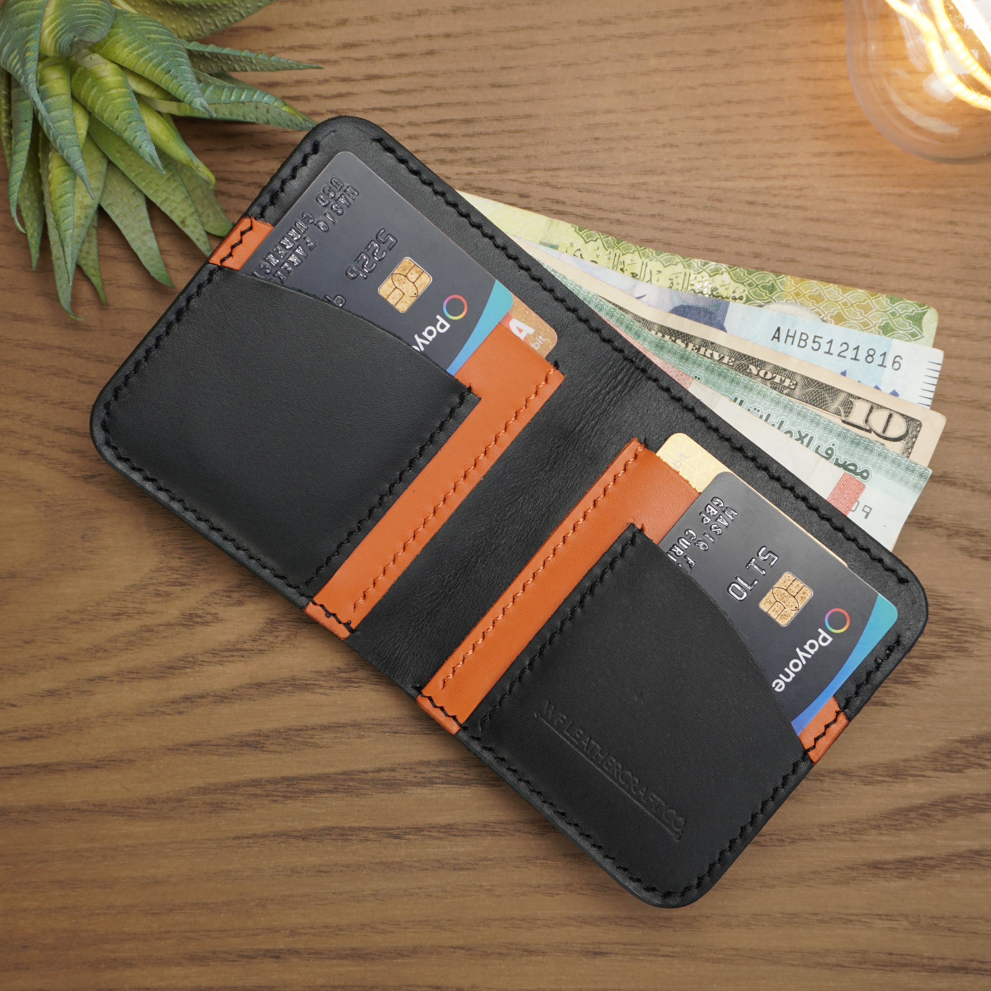 NO.86 VERTICLE BIFOLD LEATHER WALLET (OCEAN BLACK & TAN)