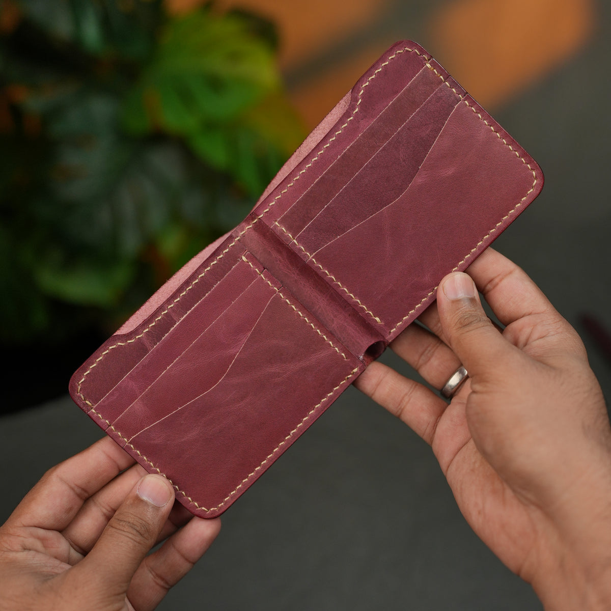 No. 124 Bifold Leather Wallet Burgandy Color